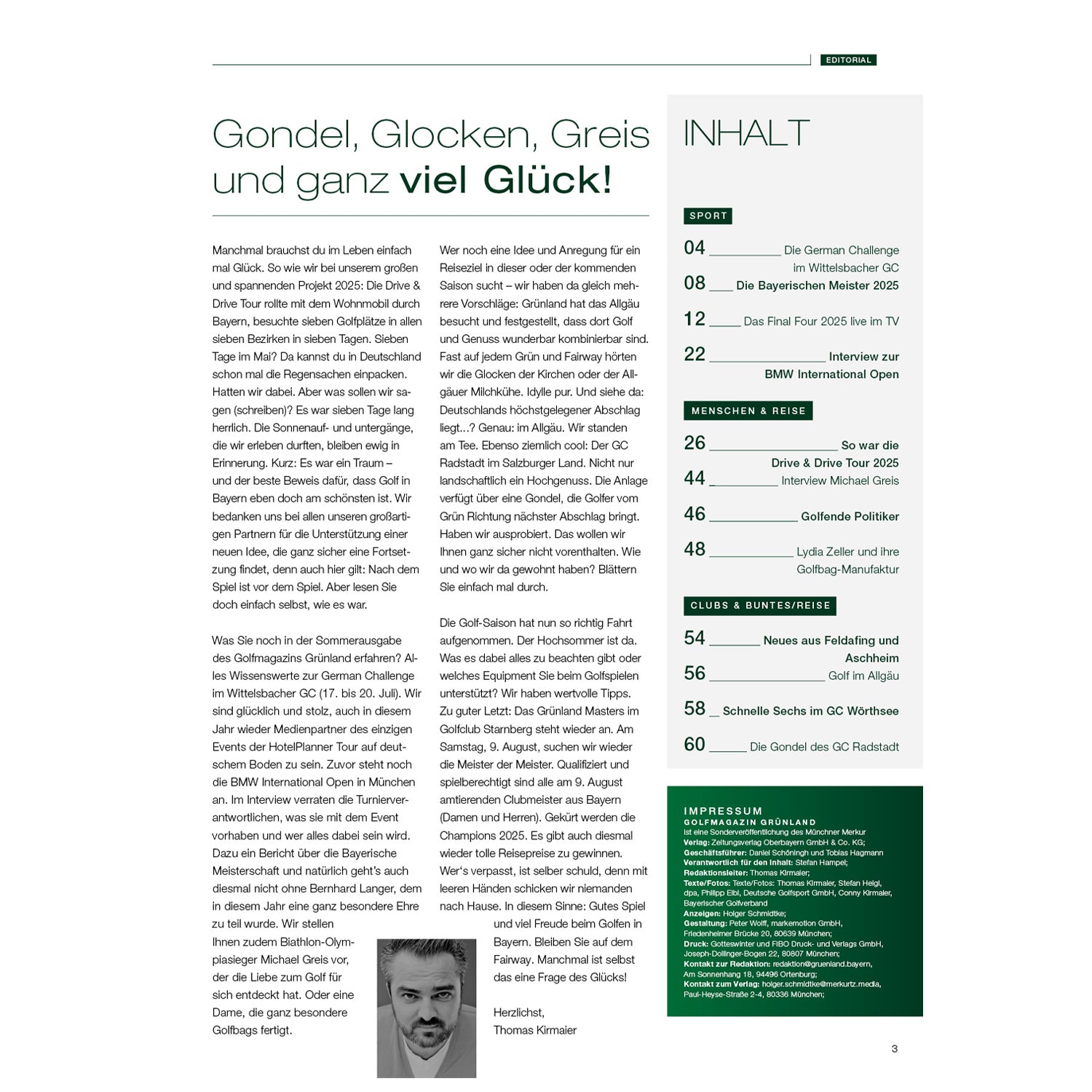 Magazin "Grünland - Das Golfmagazin" Ausgabe 2 / 2025