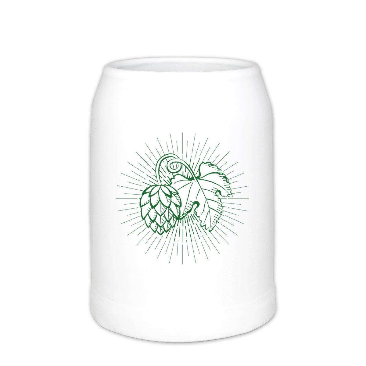 Personalisierter Bierkrug aus glasiertem Steinzeug mit Henkel, Gravur „Hopfenkriagal“ und Wunschname, 0,5 Liter.