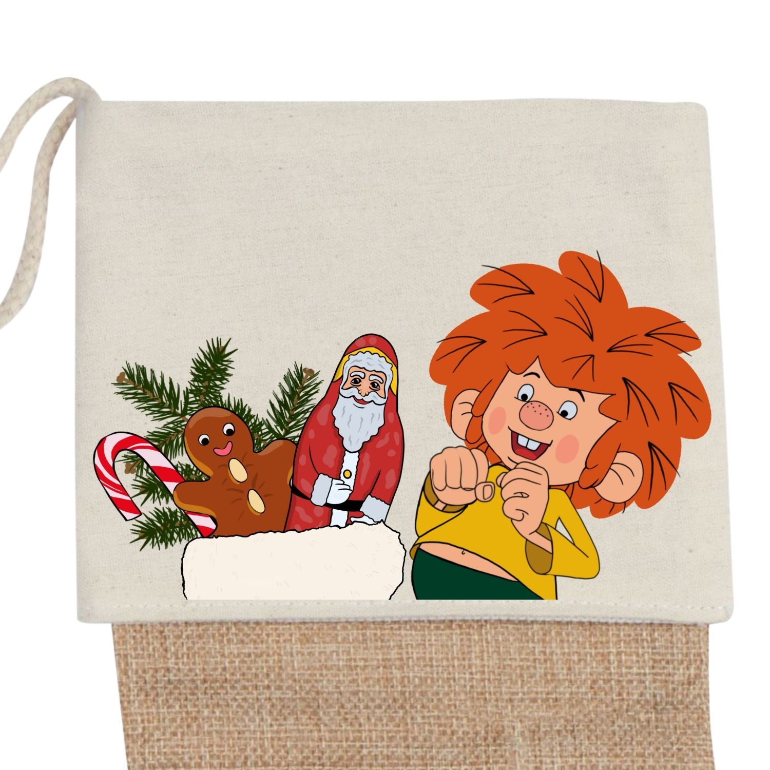 Pumuckl Weihnachtssocke Nikolaus mit Schokolade Nikolaus, Lebkuchenmann, Zuckerstange.