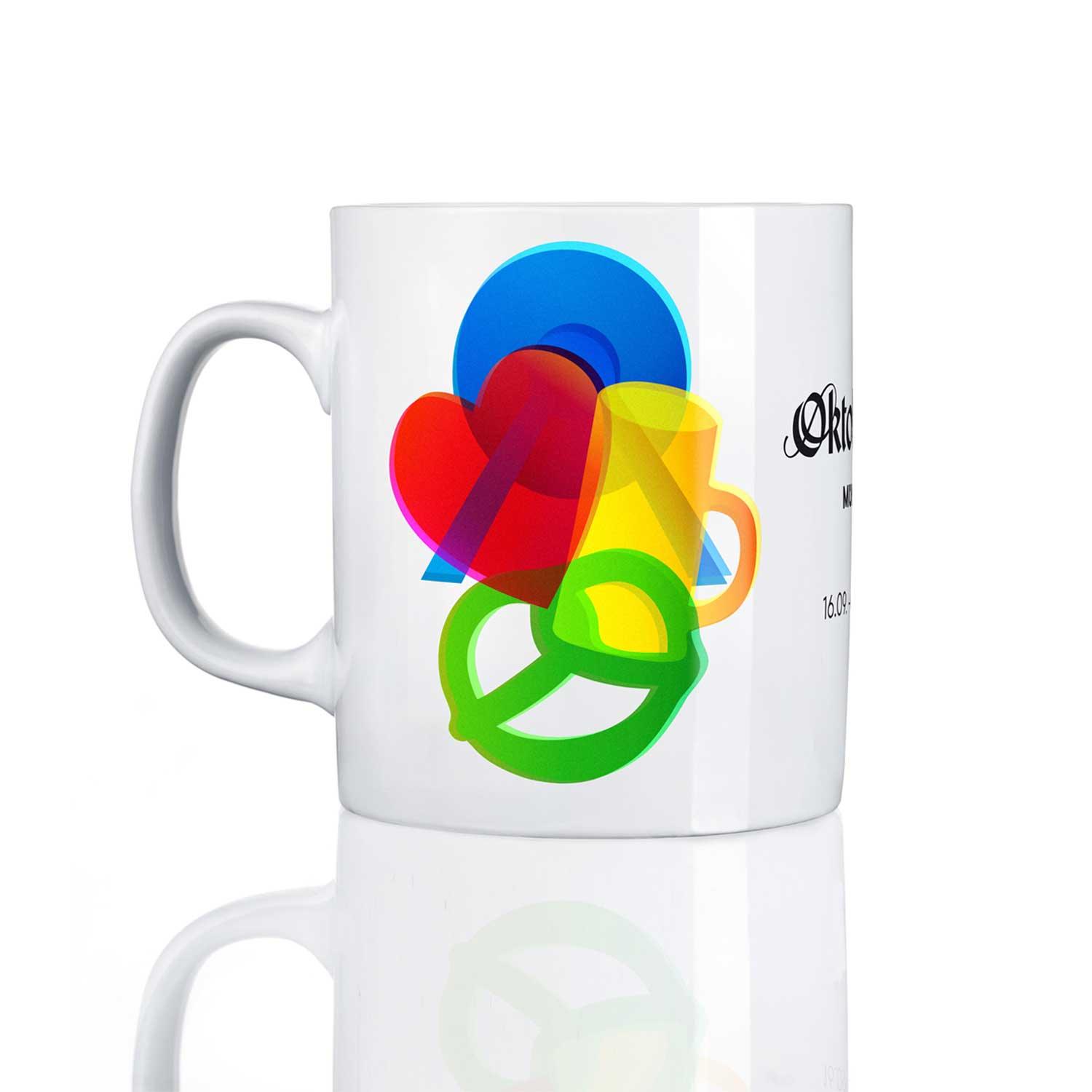 Keramiktasse mit Oktoberfest Plakatmotiv 2023, geschwungener Henkel, Fassungsvermögen ca. 310 ml.