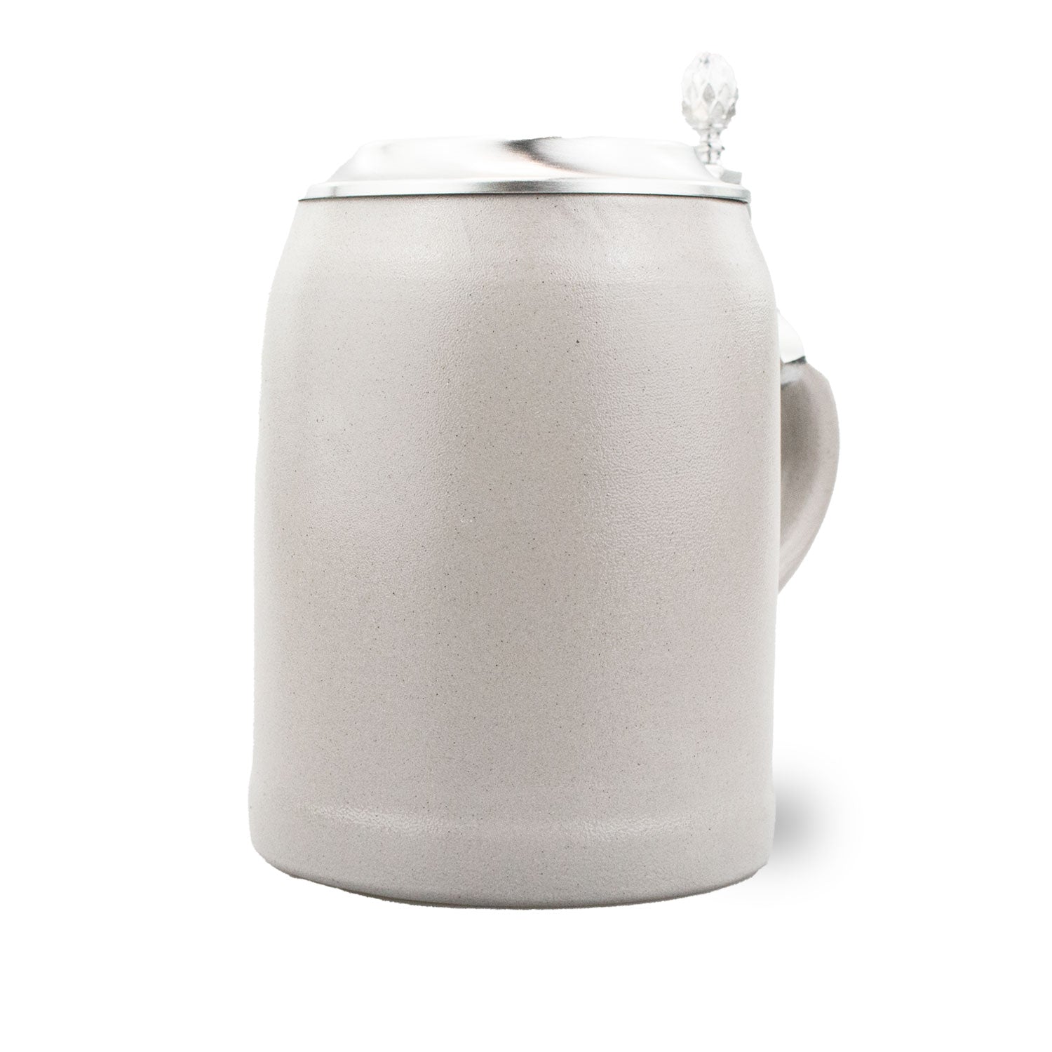 Traditioneller Steinkrug aus Keramik mit gravierbarem Zinndeckel, bauchiger Form und Henkel, Fassungsvermögen 0,5 l.