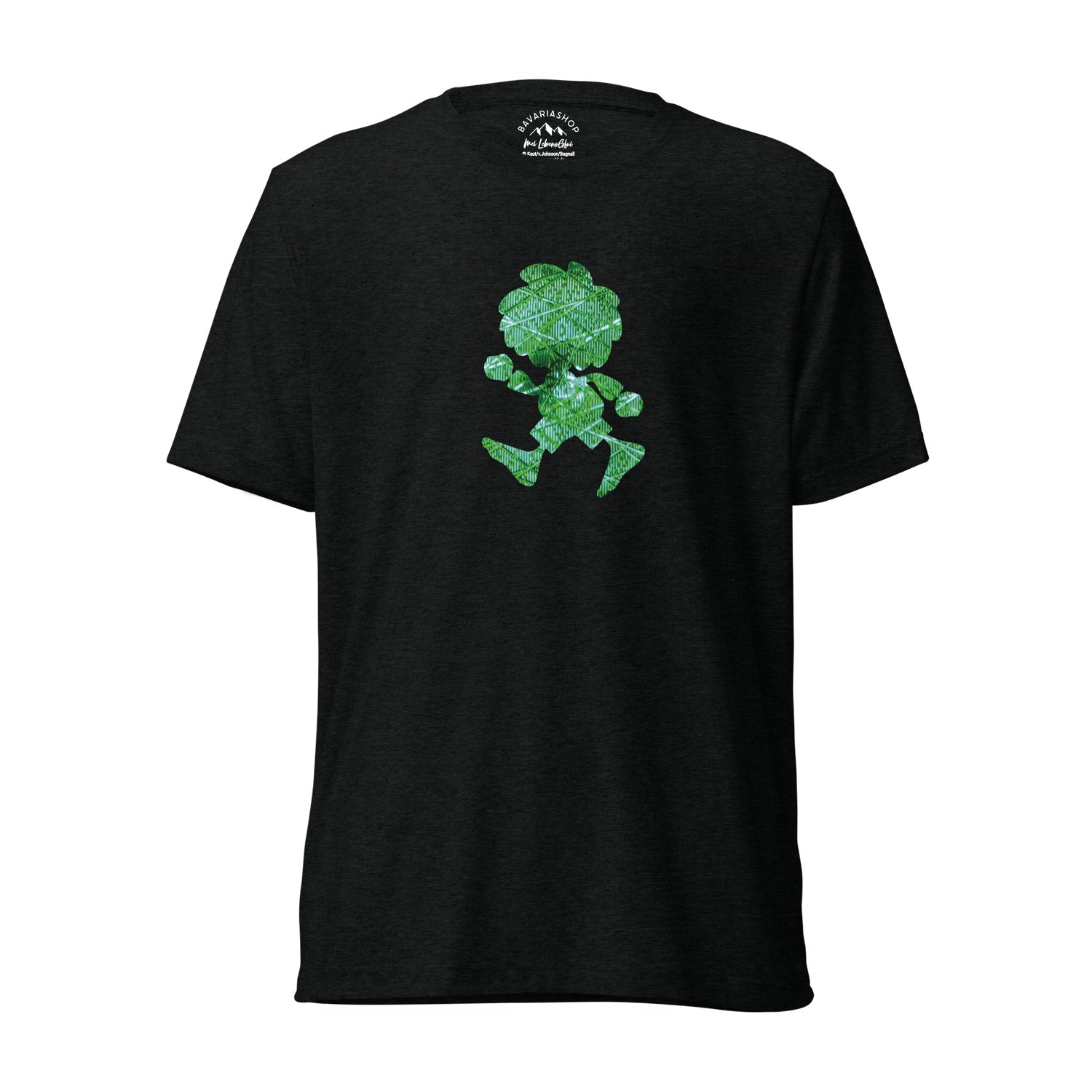 Schwarzes Herren-T-Shirt mit Pumuckl-Motiven als Front- und Backprint, Sonderedition aus Bio-Baumwolle.