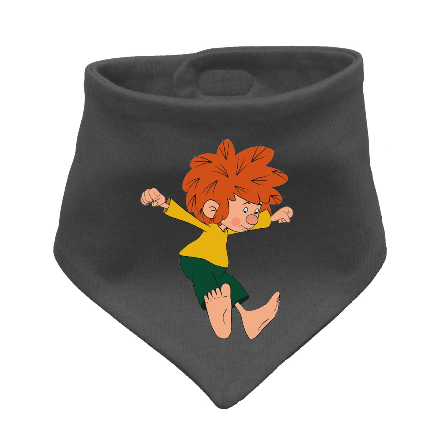 Dunkelgraues ®Pumuckl Hunde-Halstuch Bin a dabei mit lustigem Motiv eines springenden Kobolds