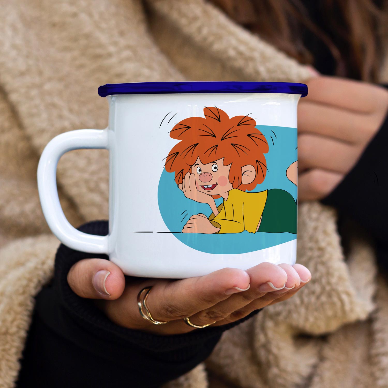 ®Pumuckl Emailletasse "Schaumamoi"