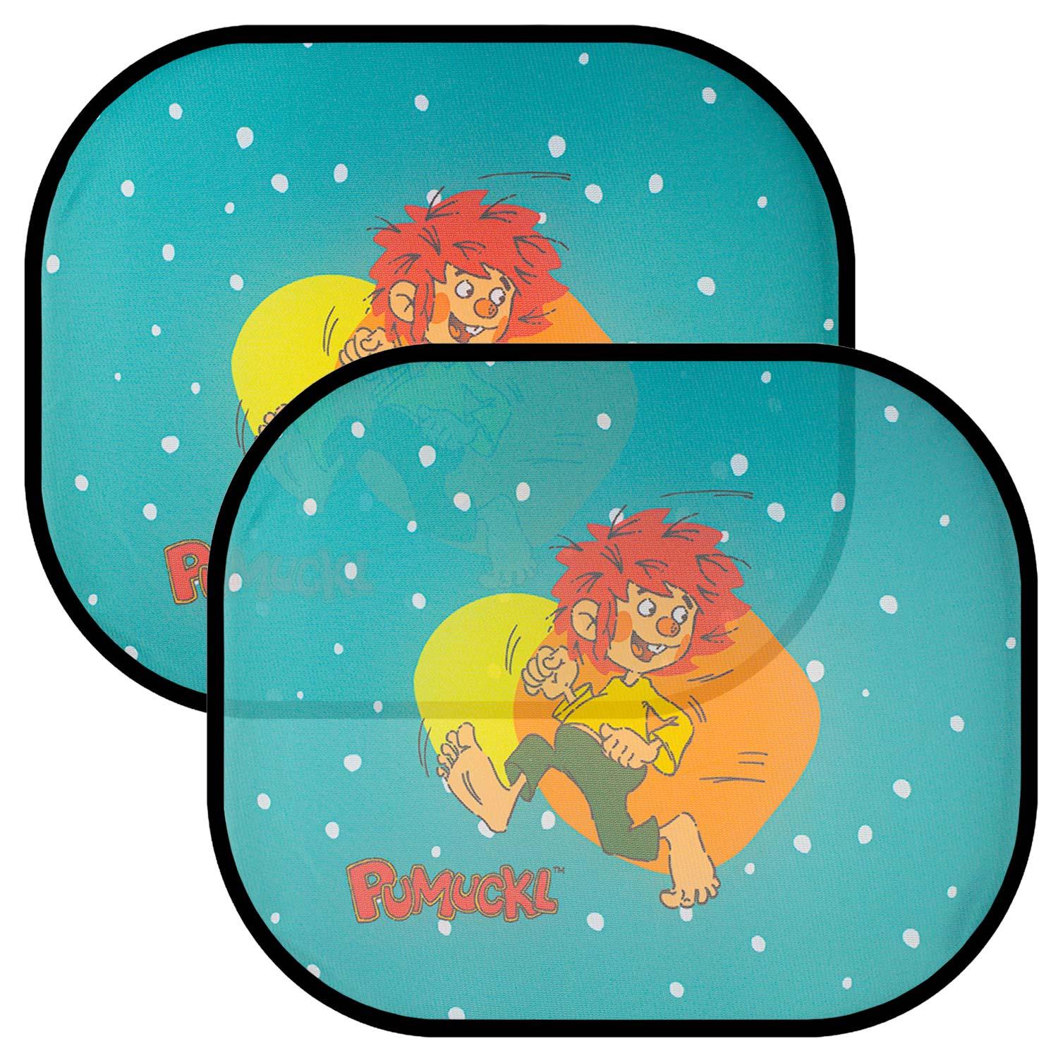 Auto-Sonnenschutz mit Pumuckl-Motiv im 2er-Set, rechteckig, mit Saugnäpfen, UV- und Wärmeschutz, 36 x 45 cm.
