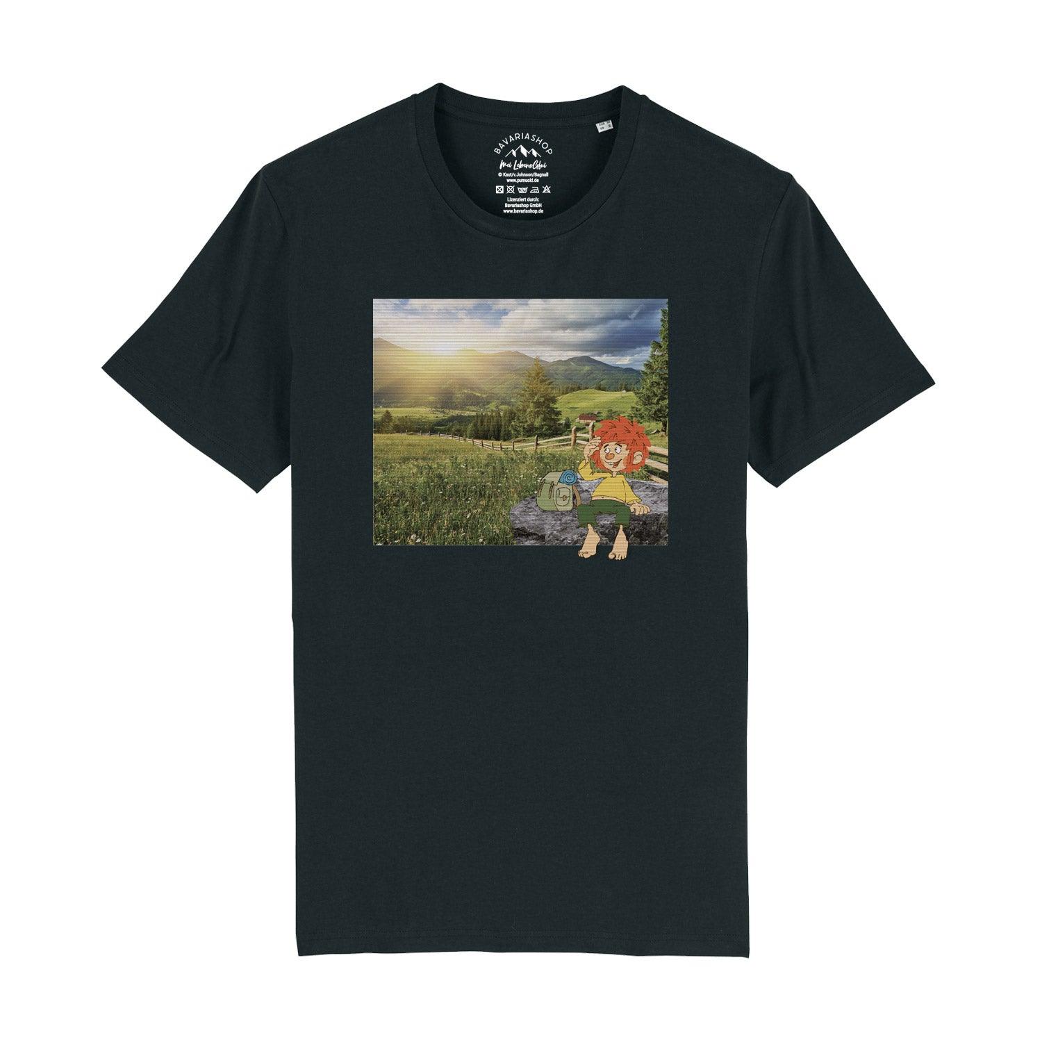 Herren-T-Shirt mit großem Pumuckl-Motiv in Retro-Optik, Rundhalsausschnitt, aus 100 % Bio-Baumwolle, 180 g/m².