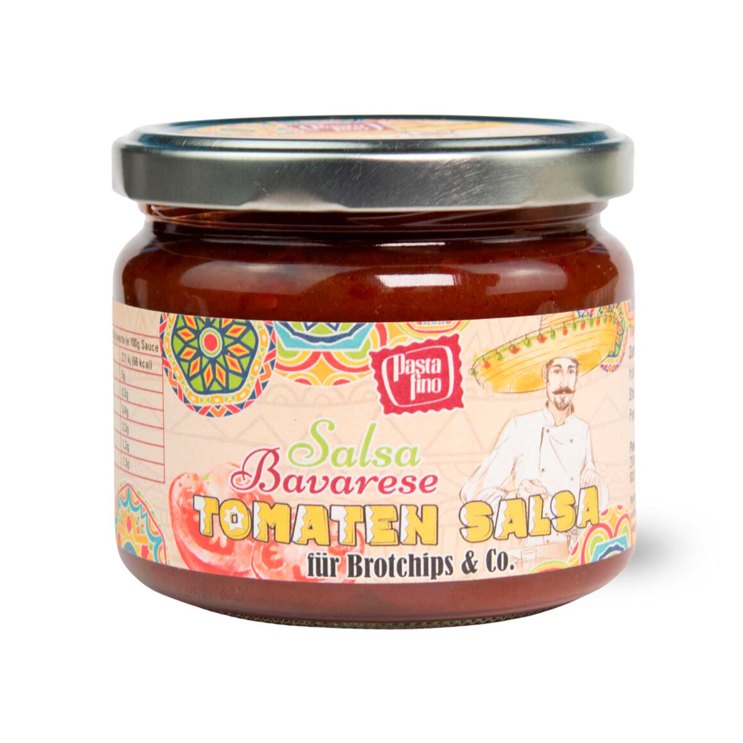 Fruchtige Tomatensalsa mit sichtbaren Kräutern, dickflüssiger Konsistenz, ohne Zusatzstoffe, 280 g.