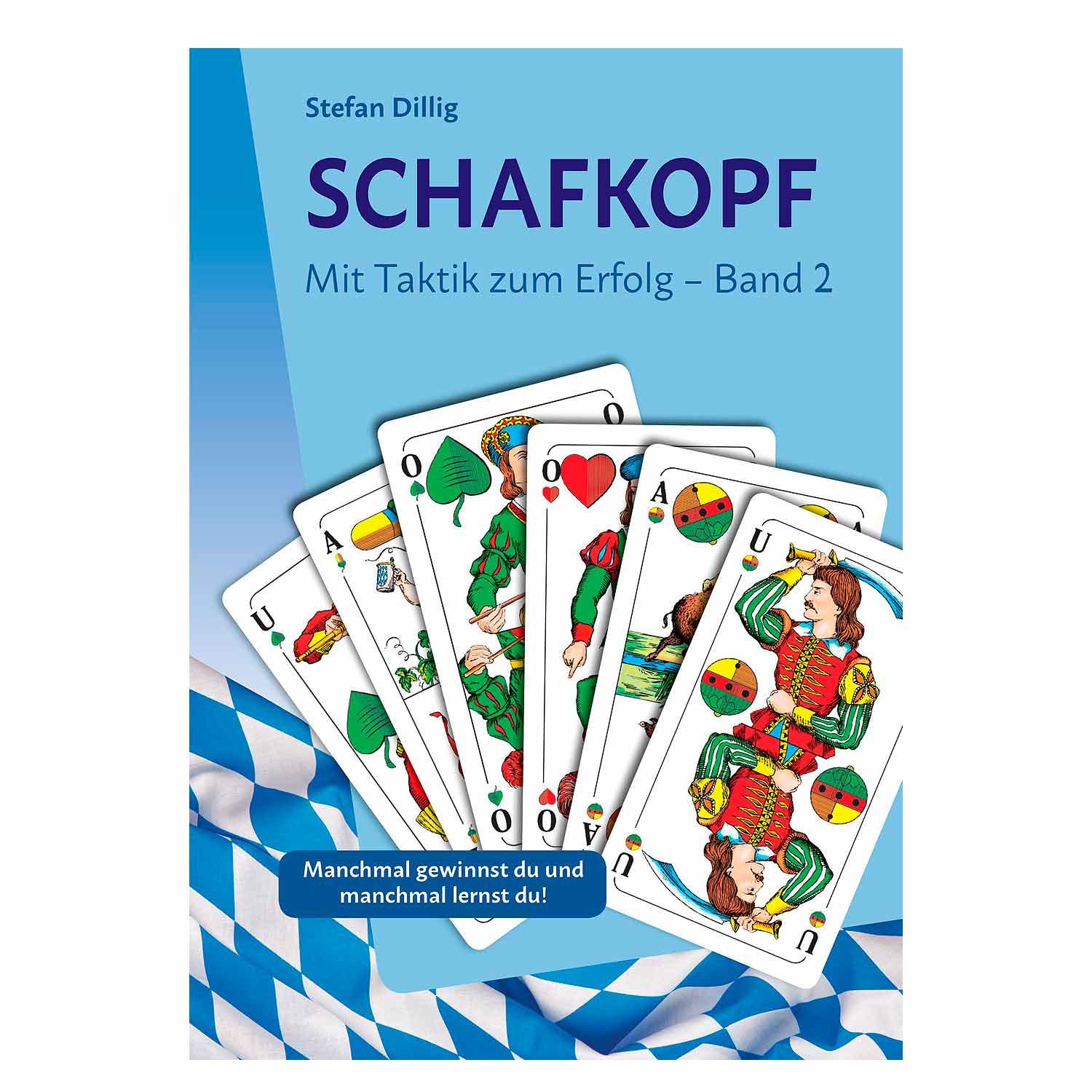 Buch „Schafkopf: Mit Taktik zum Erfolg – Band 2“ mit Titelaufdruck, Softcover, vertikale Ausrichtung.