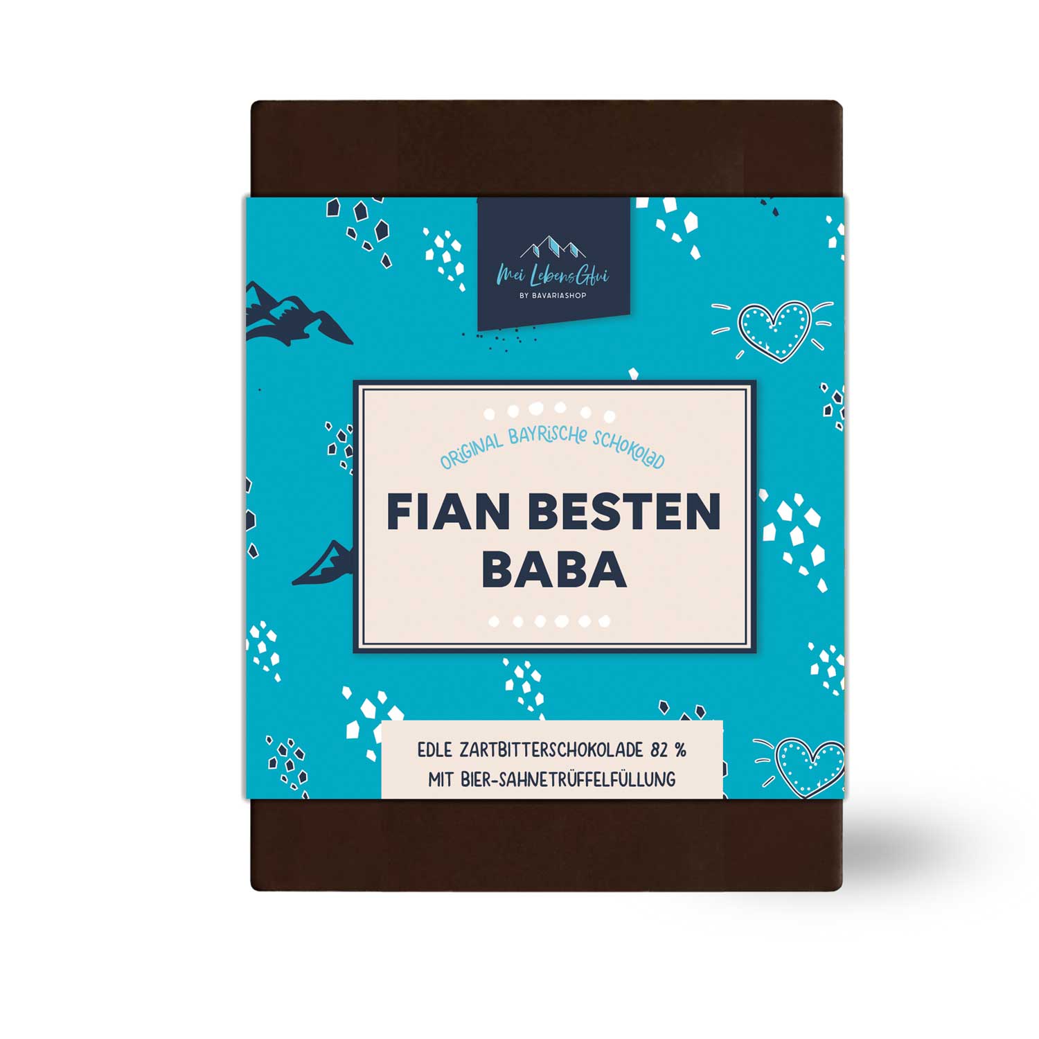 Edle Bitterschokolade in Reliefform mit cremiger Bier-Sahnetrüffelfüllung, handgeschöpft in Bayern, 70 g.