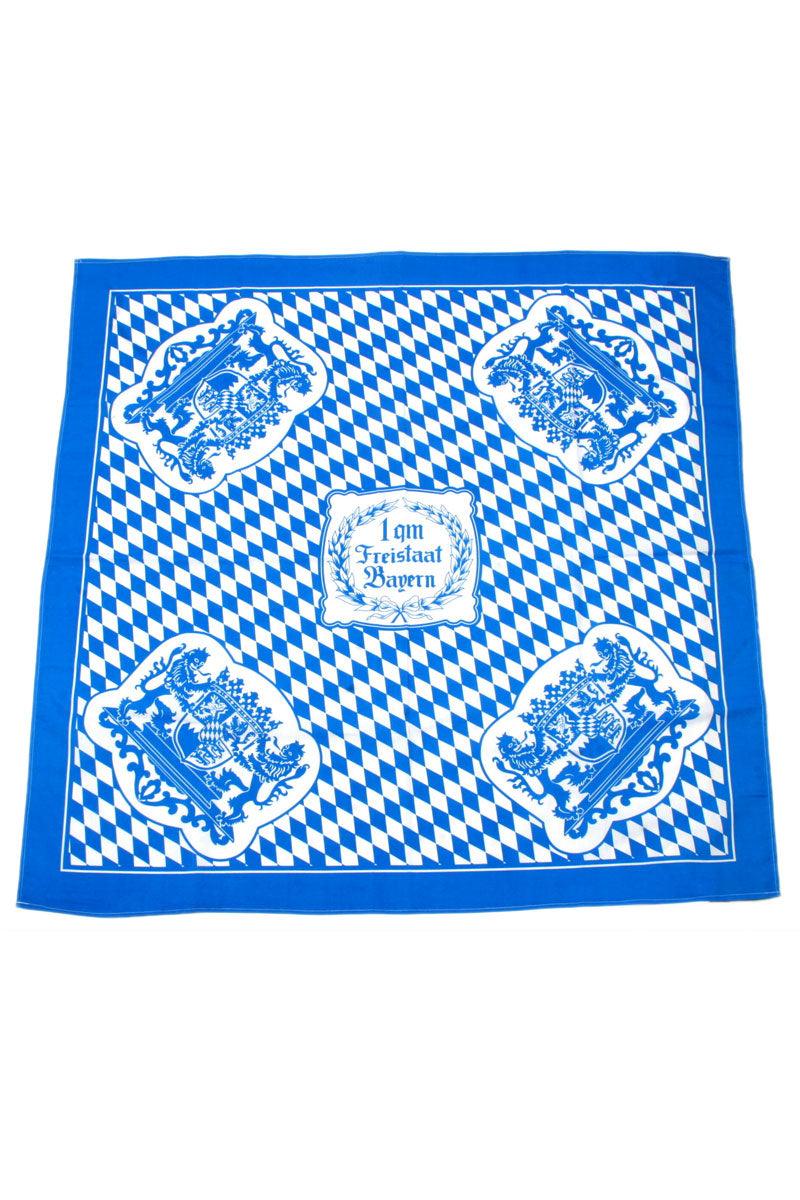 Quadratische Tischdecke mit blau-weißem Rautenmuster aus 100 % Baumwolle im traditionellen bayerischen Design.