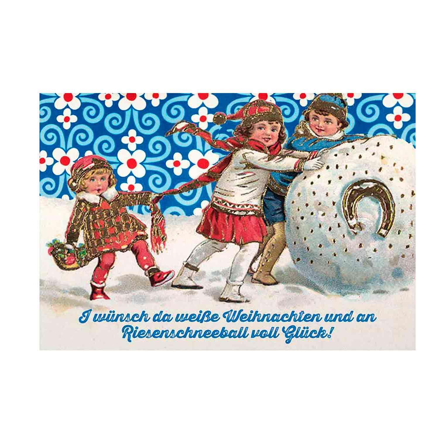 Boarische Weihnachtskarte mit winterlichem Bergmotiv, Glitzereffekt und weißem Kuvert in 12 x 17,5 cm.