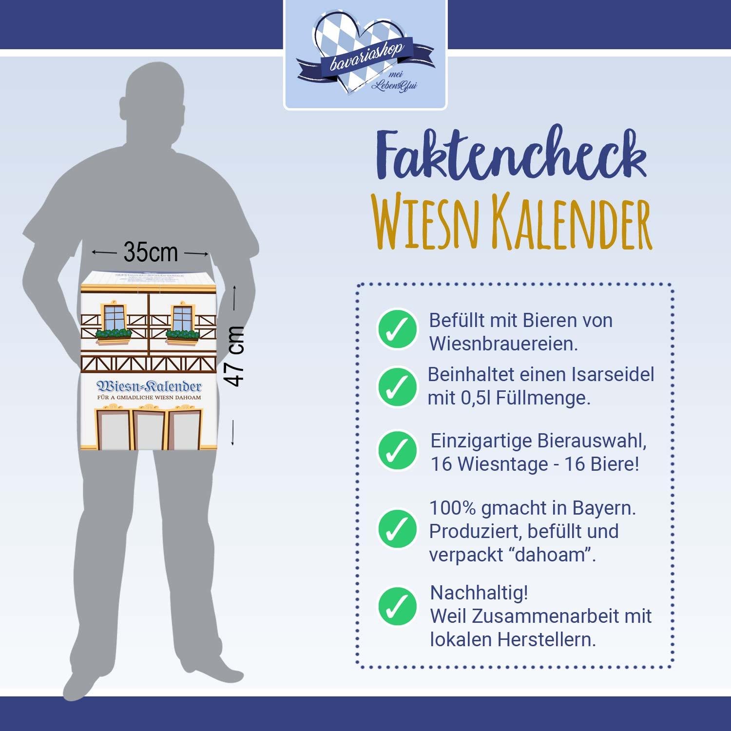 Oktoberfest Bier-Set mit 16 Original Wiesn-Bieren in Flaschen und 0,5 l Isarseidel aus Glas, 8 Liter Gesamtvolumen.