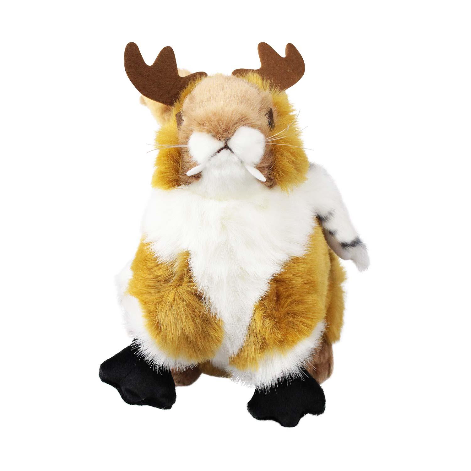 Plüsch-Wolpertinger mit braunem Körper, Geweih, Flügeln und Hasenohren, handgefertigt, ca. 22 cm, waschbar bis 30 °C