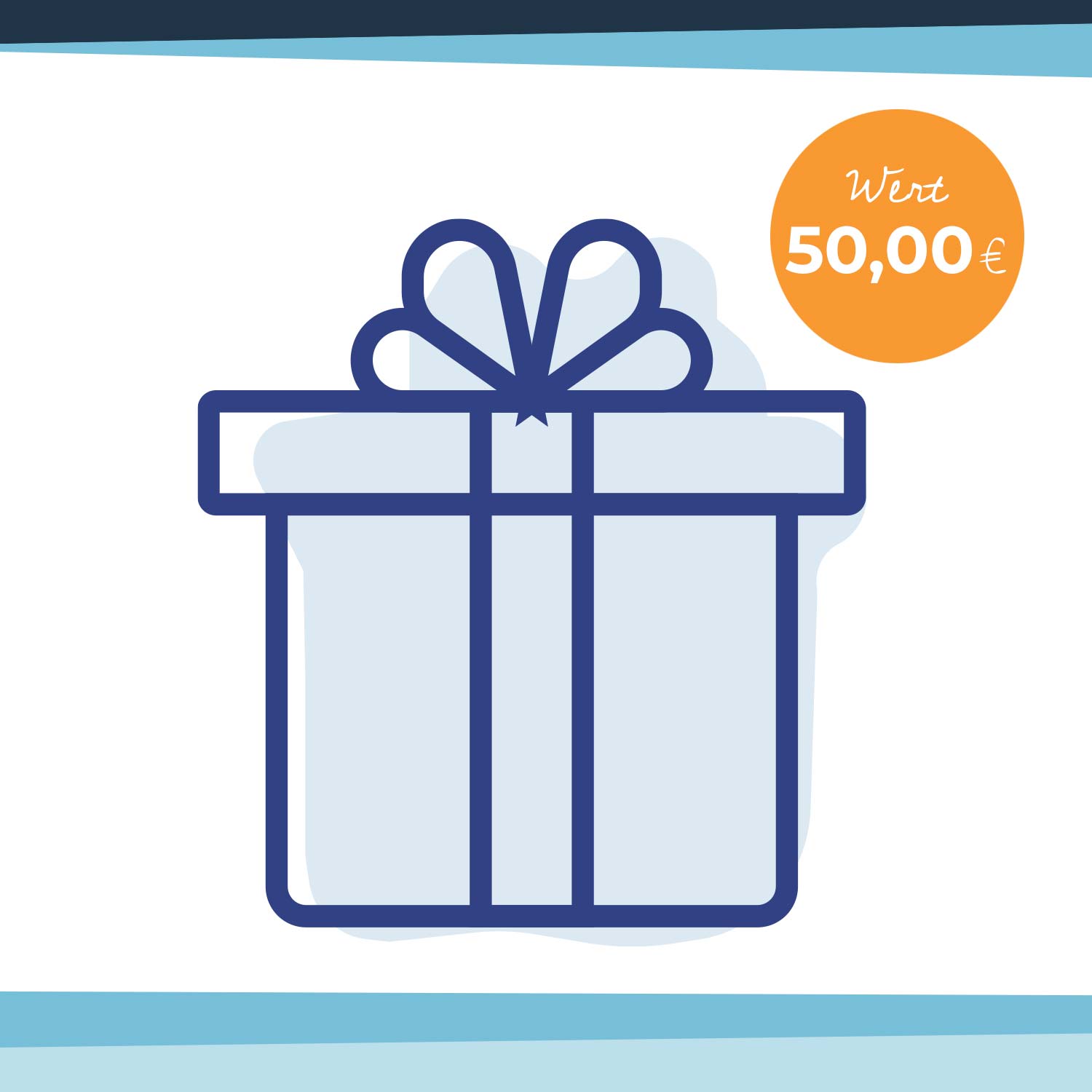 Digitale Geschenkkarte mit 50 € Wert, beschriftet mit „Geschenkgutschein“, gültig auf gesamtes Sortiment.