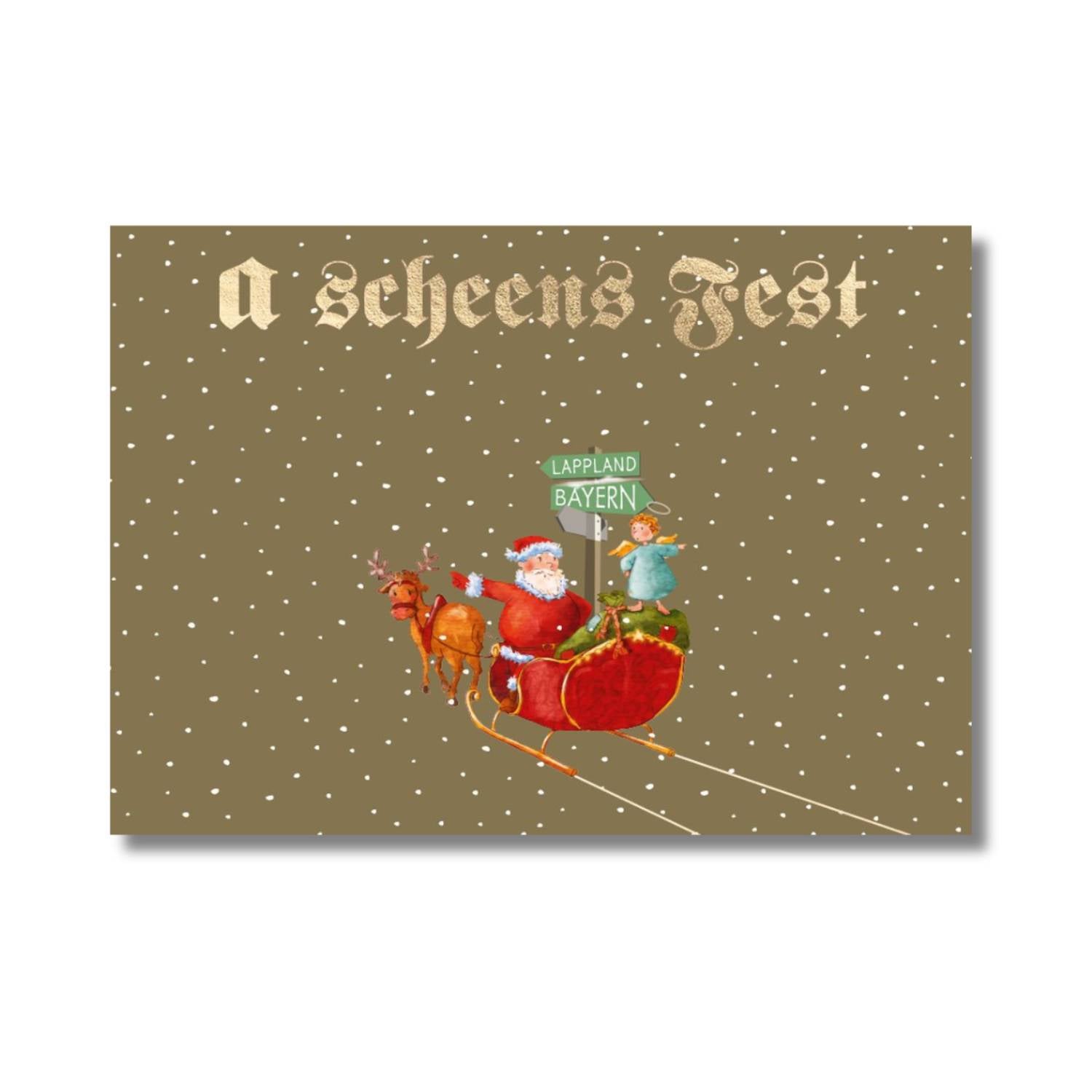 Glückwunschkarte "a scheens Fest- Nikolaus auf Schlitten"