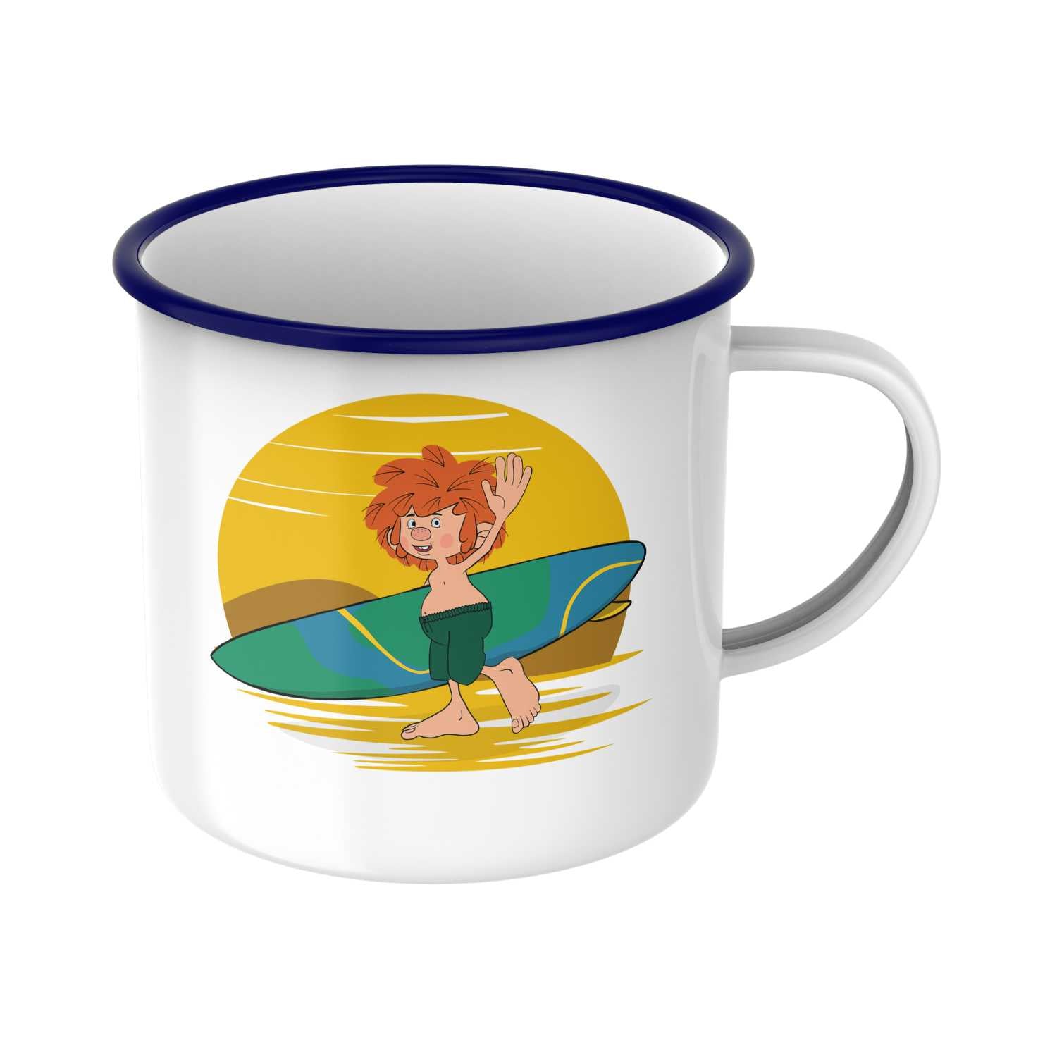 ®Pumuckl Emaille-Tasse "Surfer" personalisiert