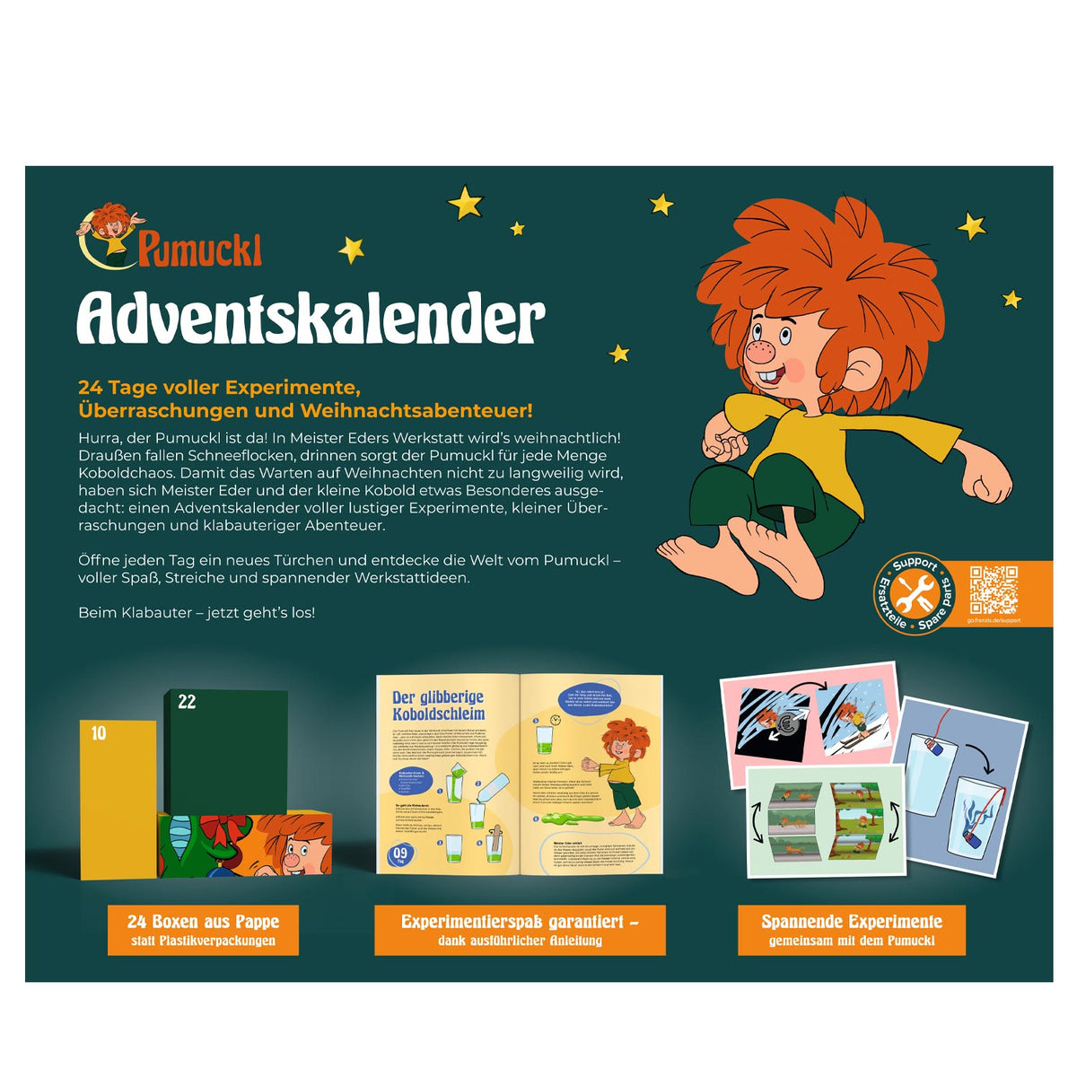 Pumuckl Adventskalender im Überblick: 24 Boxen aus Pappe, ausführliche Anleitung, Experimente mit dem Pumuckl