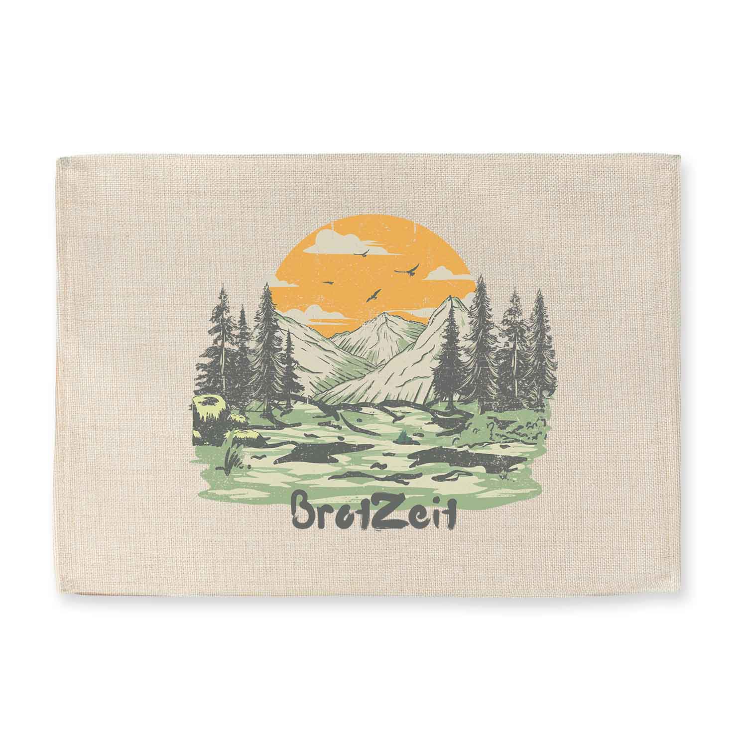 Abwaschbares Tischset in Jute-Optik mit bayerischem Spruch und Motivdruck; rechteckig, 40,5 x 30,5 cm.