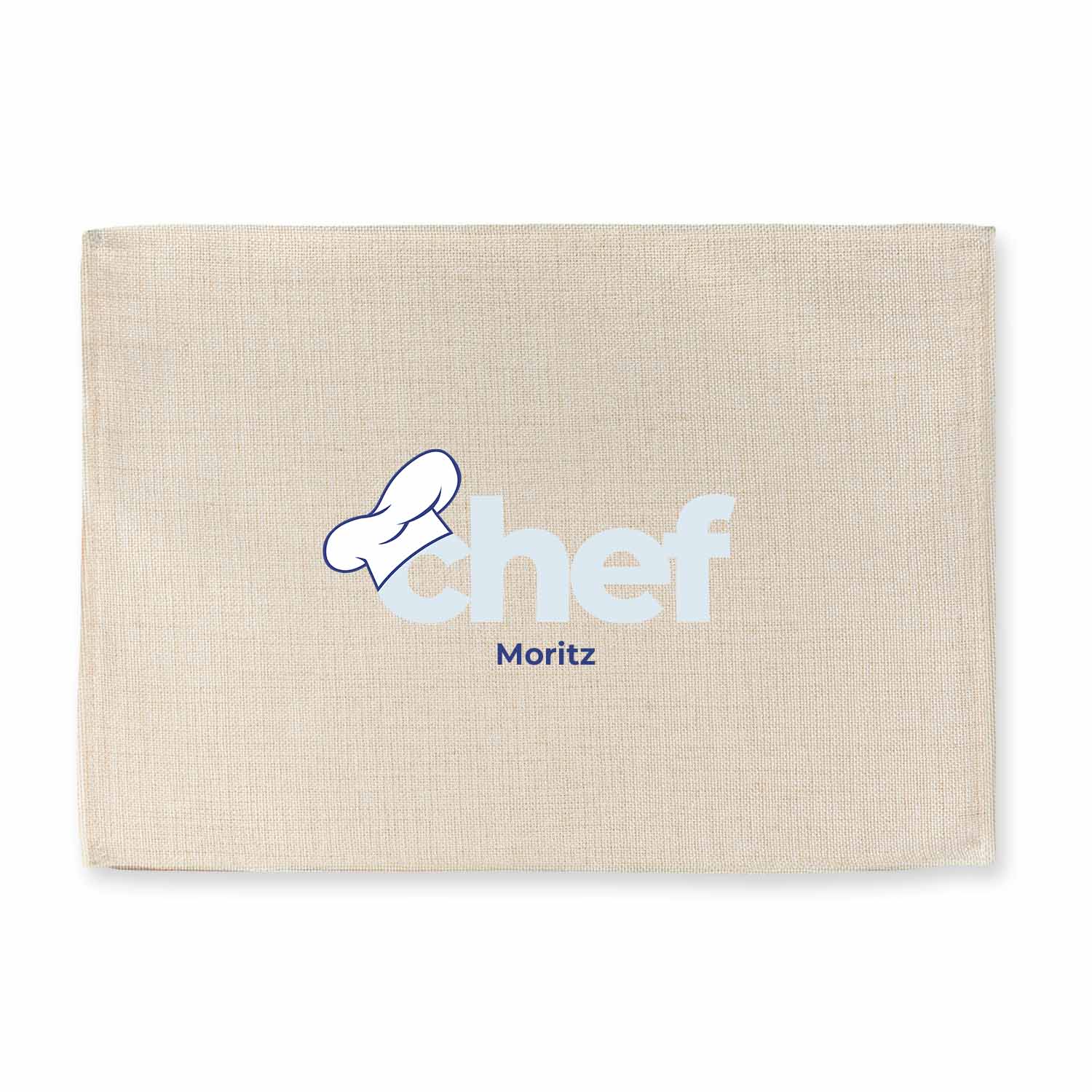 Abwaschbares Tischset mit „Chef“-Schriftzug und Wunschname im bayerischen Design auf Jute-Imitat.