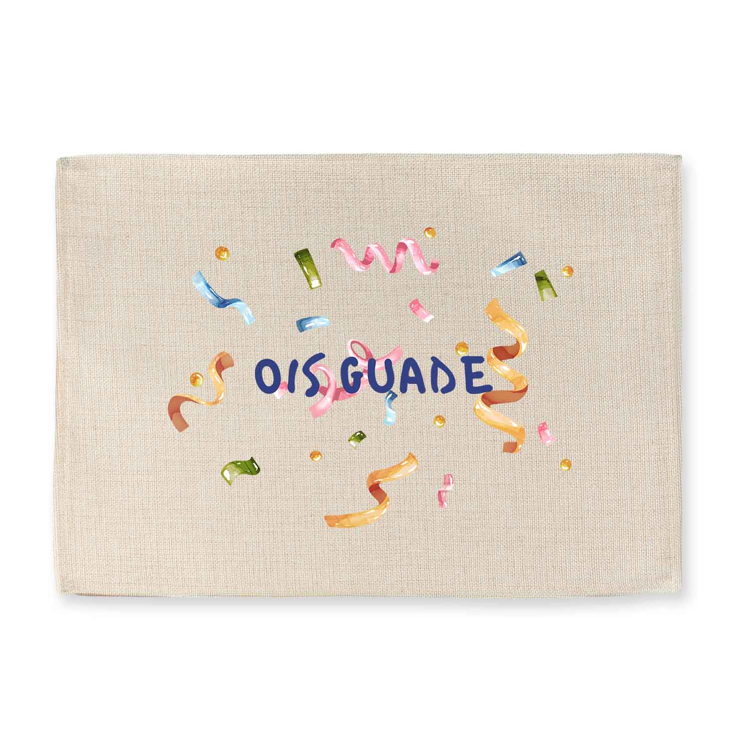 Rechteckiges Tischset im Jute-Look mit bayerischem Spruch „Ois Guade“, abwaschbar, hochwertiger Druck.