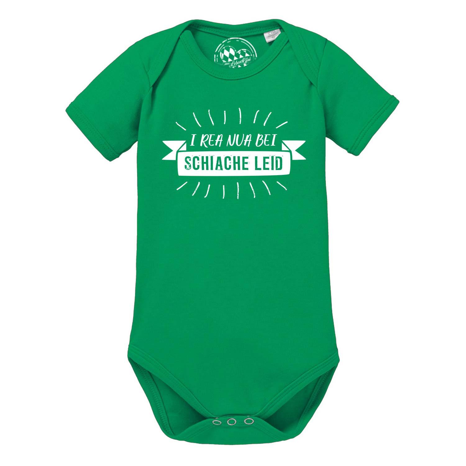 Hellgrauer Babybody mit kurzem Arm, schwarzem Frontprint „I rea nua“ und weichem Baumwolljersey aus 100 % Baumwolle.