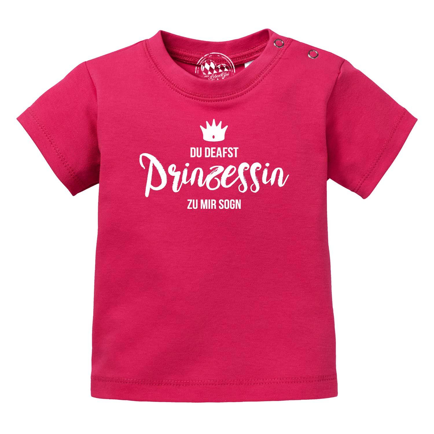 Weißes Baby-T-Shirt mit pinkem "Prinzessin"-Schriftzug, geradem Schnitt, Bio-Baumwolle, Siebdruck, kurzärmelig.