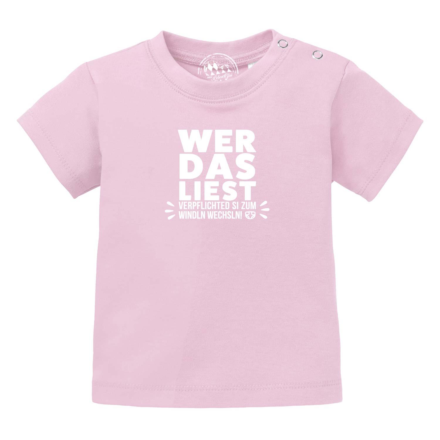 Weißes Baby-T-Shirt mit schwarzem Aufdruck „Windln wechsln!“, Rundhalsausschnitt, 100 % Bio-Baumwolle.