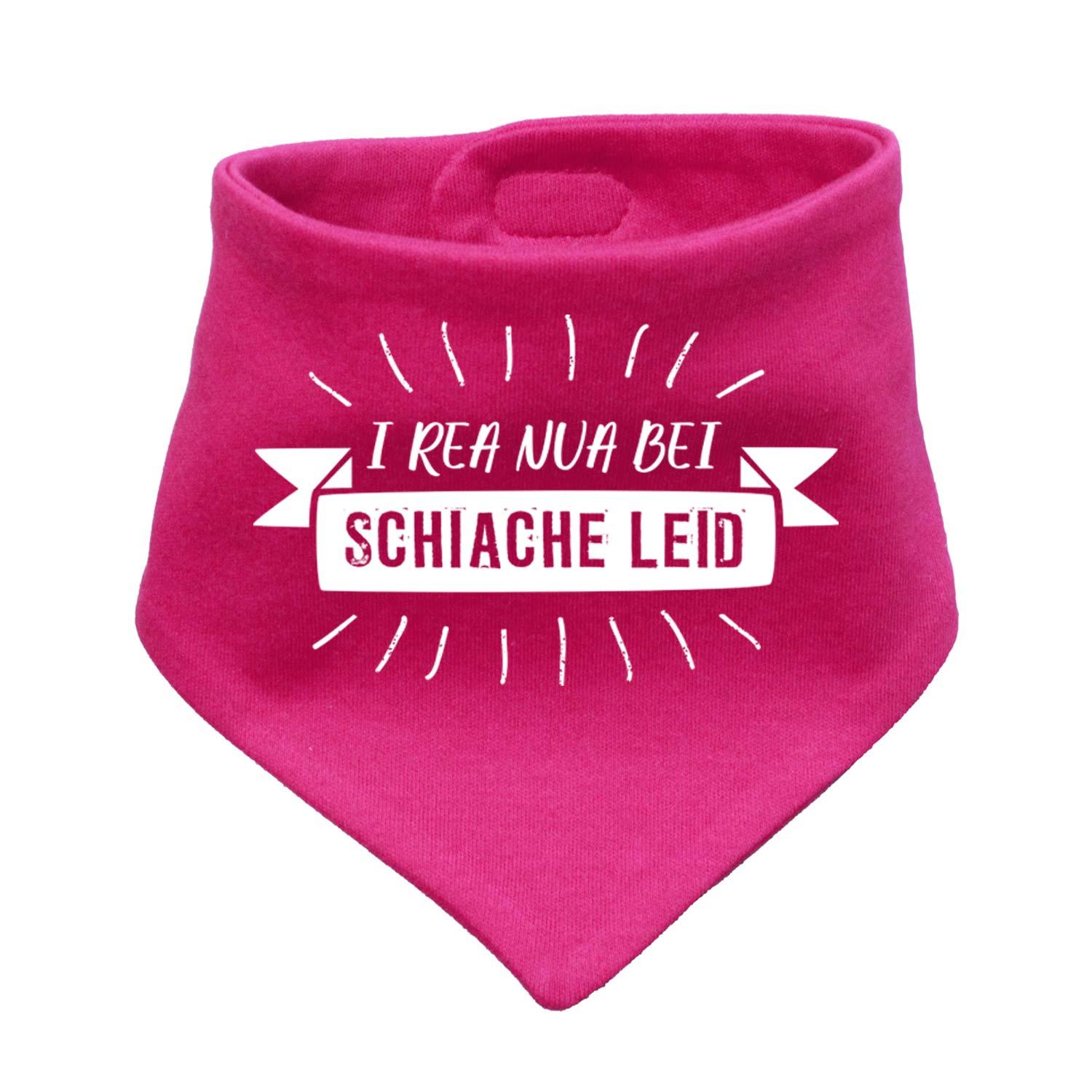 Pinkfarbenes Babyhalstuch "I rea nua..." mit weißem Spruch für Mädchen, weicher Baumwollstoff.