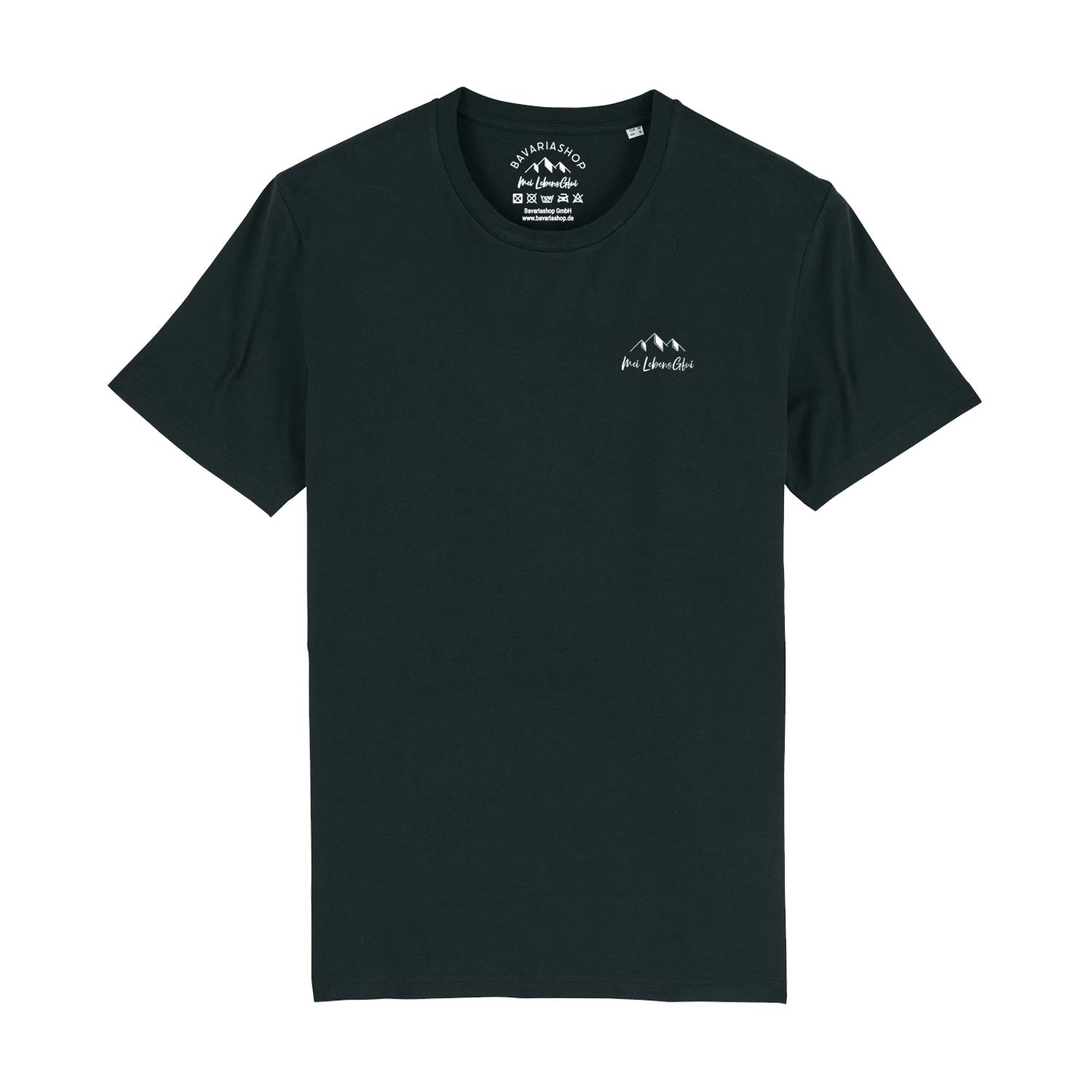 T-Shirt mit großem Rückenschriftzug „A bissl wos gäd aollawäi“, kurzärmelig, aus 100 % Bio-Baumwolle.