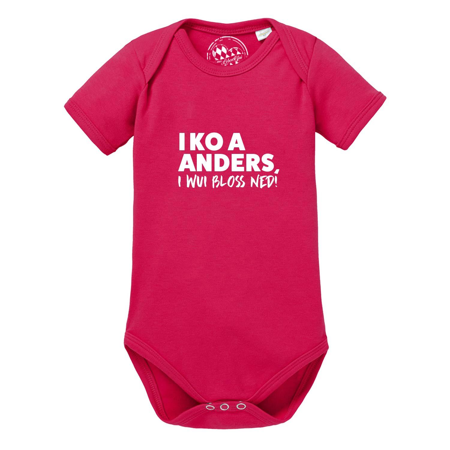 Baby Body I wui bloß ned in kräftigem Magenta mit weißem Spruch als süße Babykleidung.