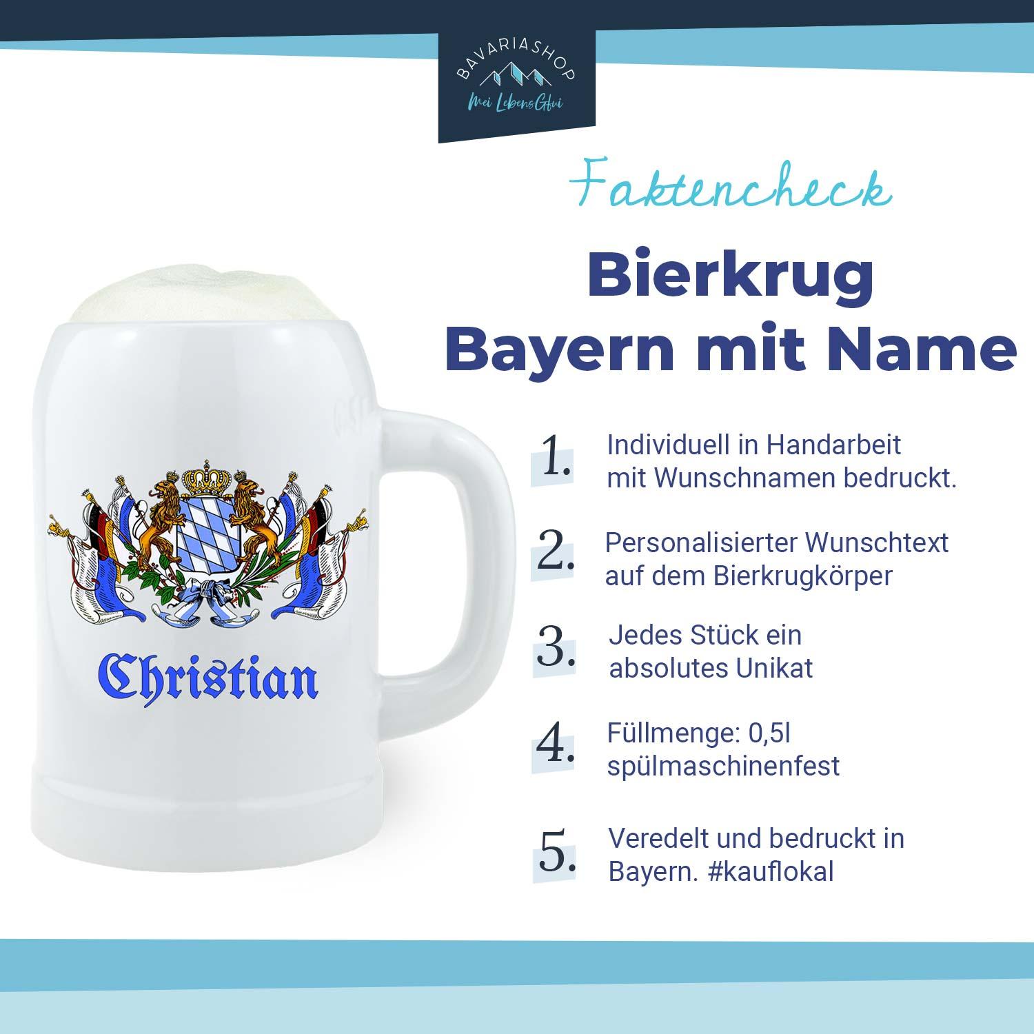 Bayerischer Bierkrug mit Gravur - bavariashop - mei LebensGfui