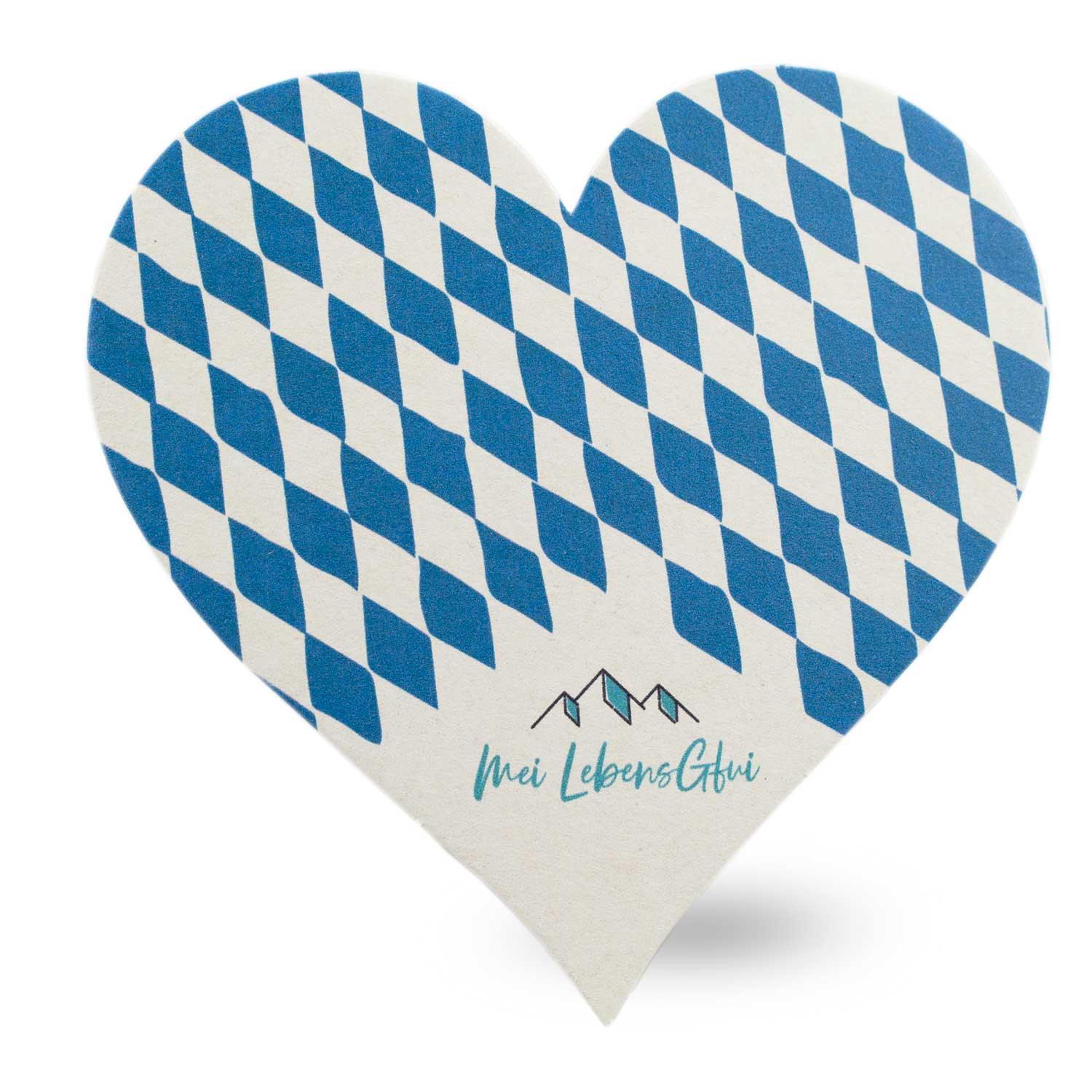 Bierfuizl-Herz mit weiß-blauen Rauten - bavariashop - mei LebensGfui