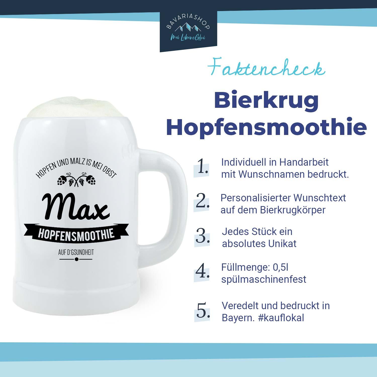 Bierkrug "Hopfensmoothie" mit Wunschname - bavariashop - mei LebensGfui