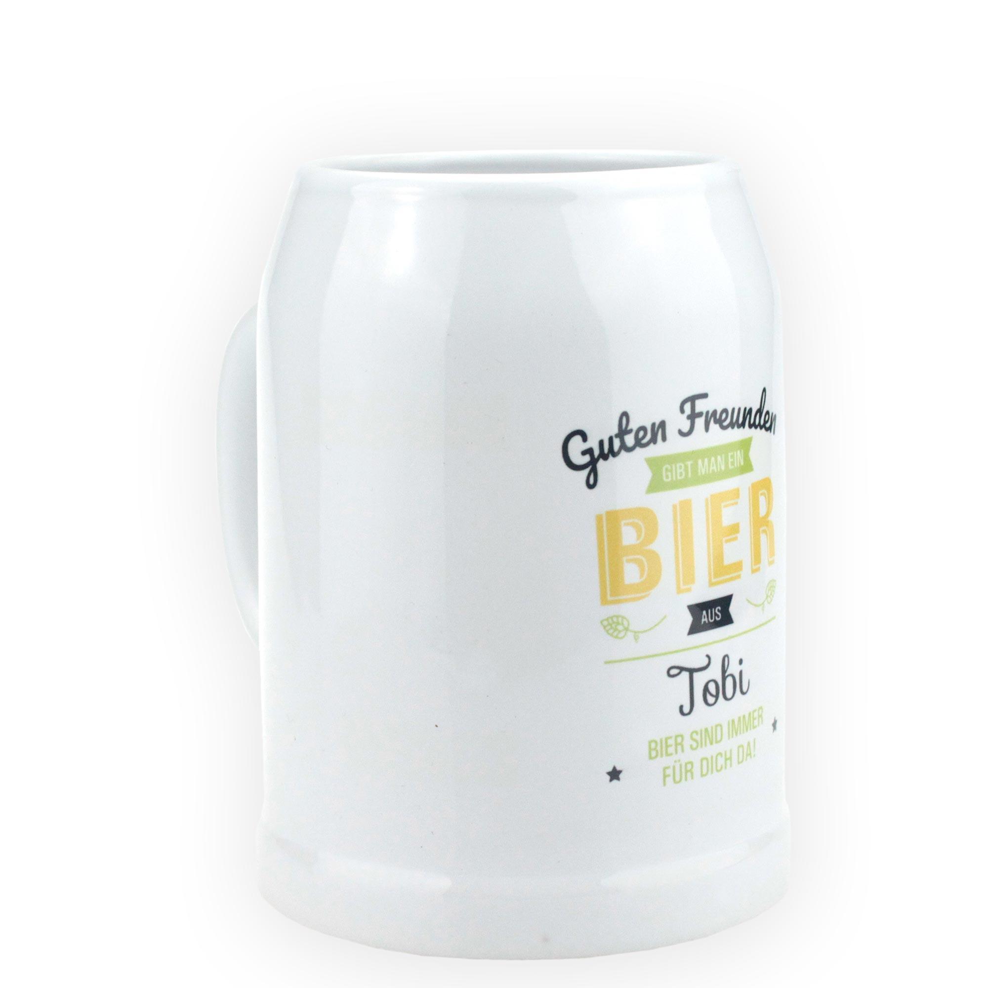 Personalisierter Bierkrug aus Glas mit Henkel, Gravur „Immer für dich da“ und optionalem Wunschnamen, 0,5 Liter.