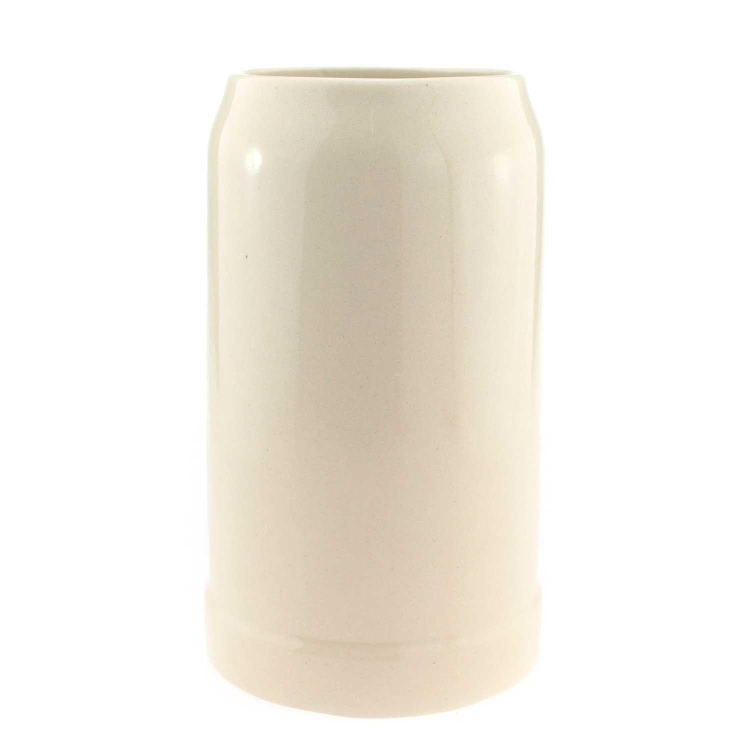 Hellgrauer Steinkrug mit Henkel und graviertem Schriftzug, individualisierbar mit Wunschgravur oder Logo, 1 Liter.