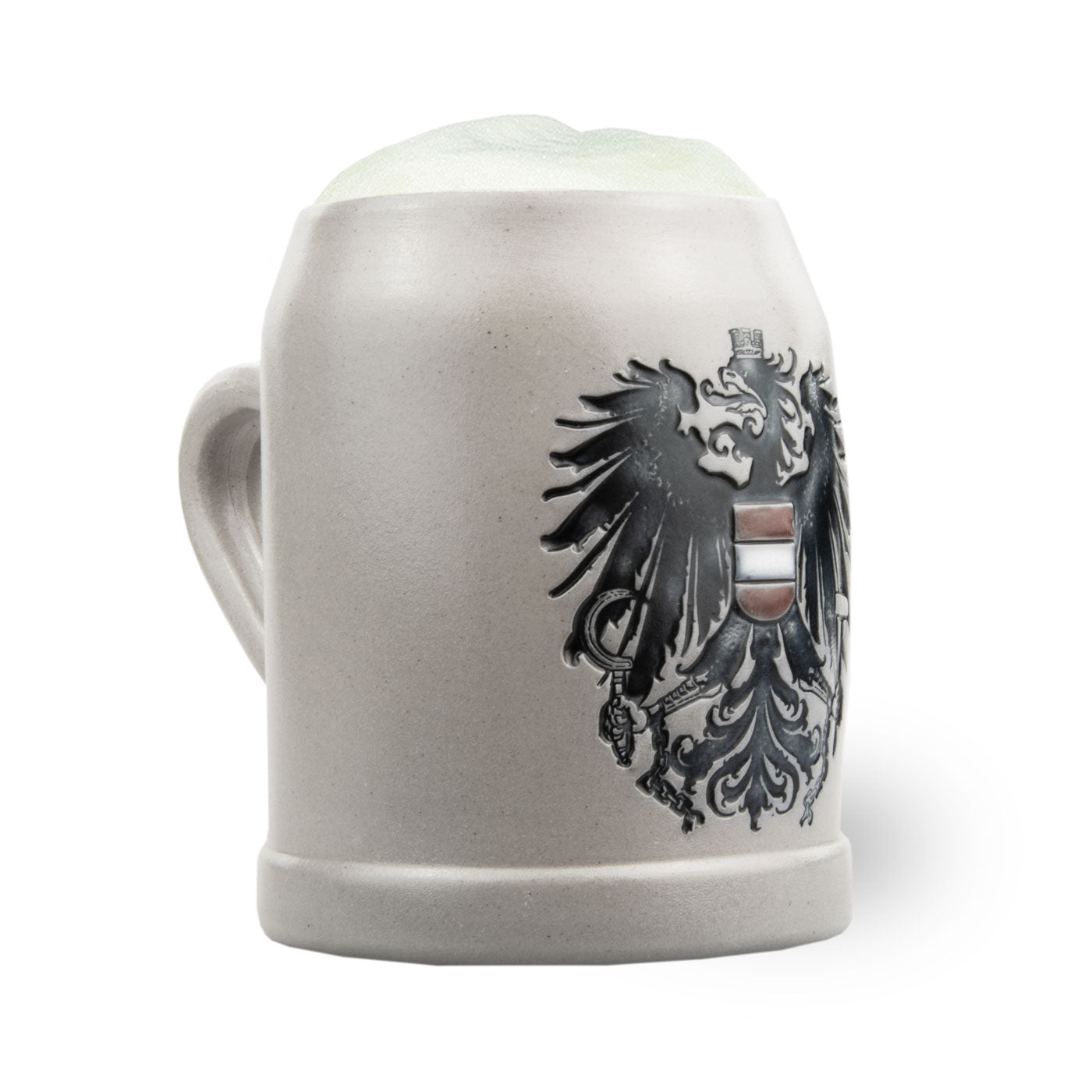 Steinkrug mit österreichischem Bundeswappen, personalisierbar, salzglasiert, Gravur mit schwarzer Emaillefarbe