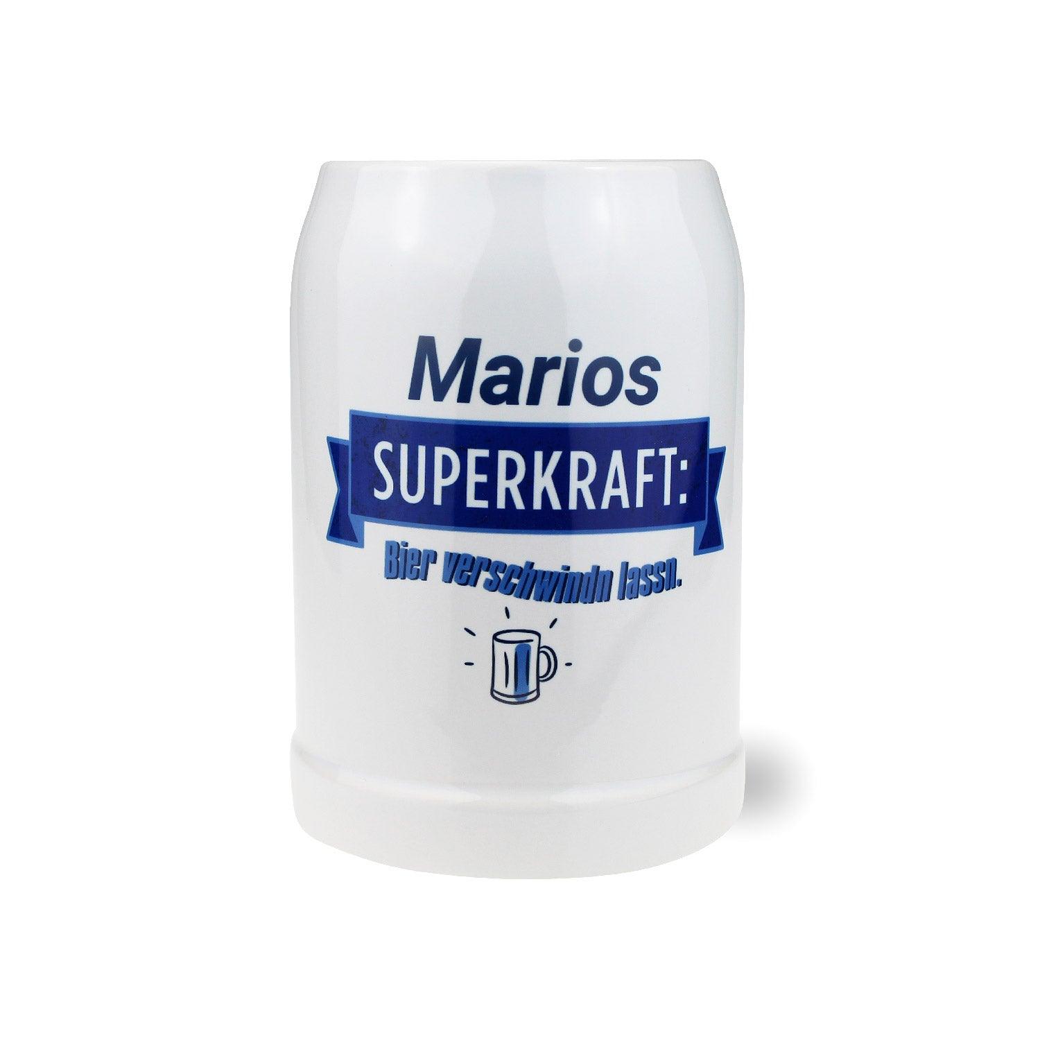 Bierkrug "Superkraft" mit Wunschname - bavariashop - mei LebensGfui