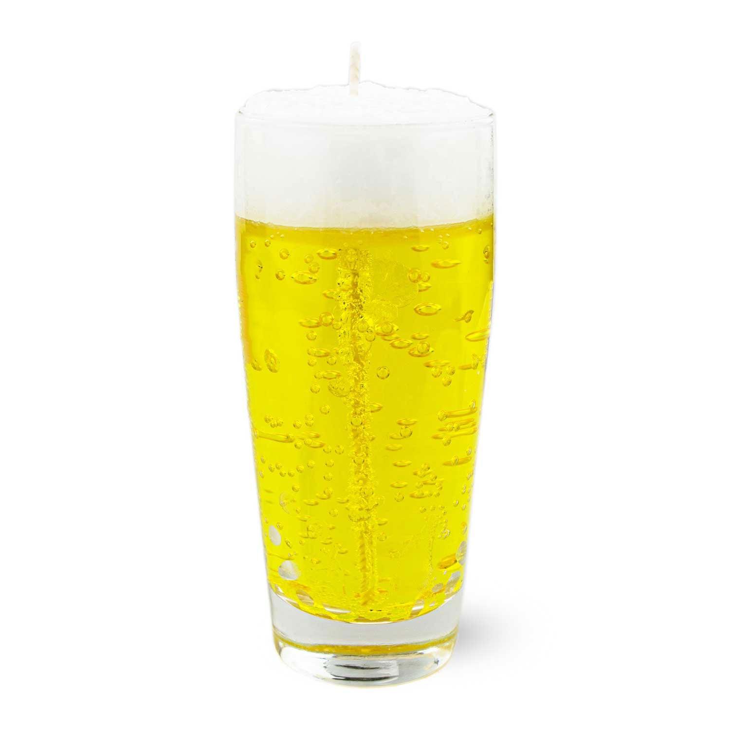 Originelle Bier-Kerze mit Schaumkrone und Luftblasen in Willi-Becher-Optik, Höhe ca. 15 cm.