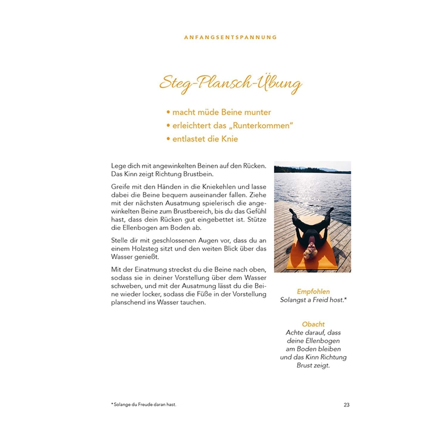 Buch „Bayrisch Yoga mit Freid“ mit gezeichnetem Yoga-Motiv auf dem Cover, Autorin Christine Rank, 120 Seiten.