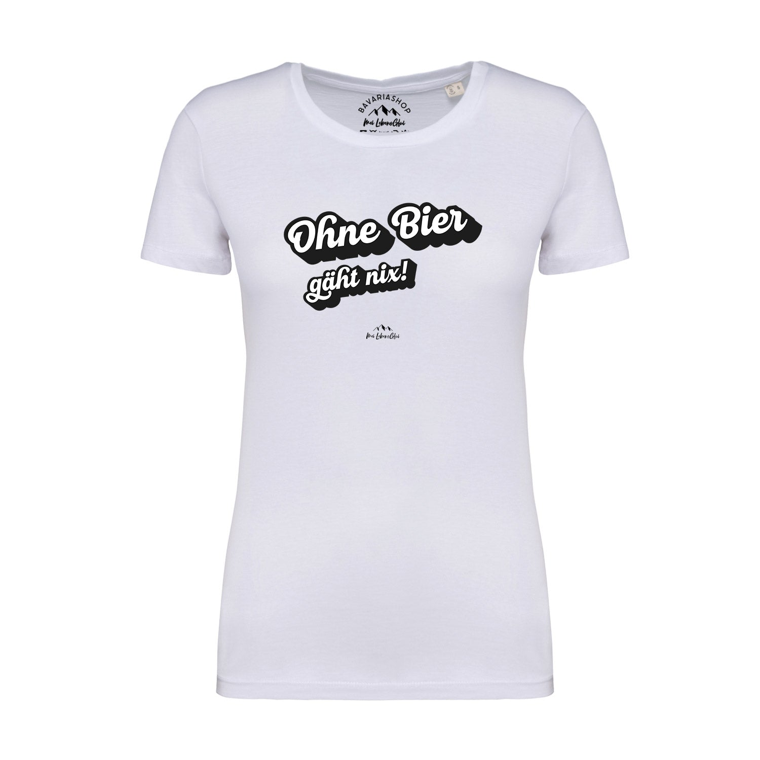 Damen T-Shirt mit Aufdruck „Ohne Bier gäht nix!“, aus Bio-Baumwolle, klassischer Schnitt, weiß