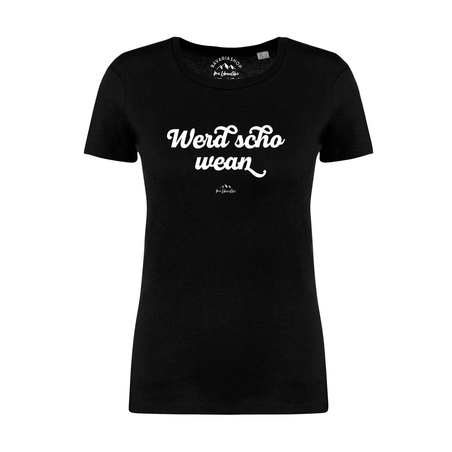Damen T-Shirt mit Schriftzug „Wead scho wean“, kurzarm, Rundhalsausschnitt, Bio-Baumwolle, glatter Stoff