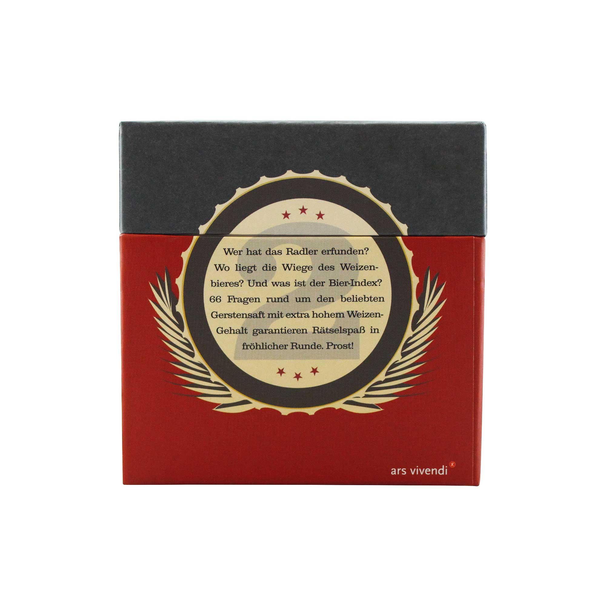 Quizspiel mit 66 Spielkarten rund ums Thema Bier, in handlicher Kartonbox, mit blauem Deckel und weißer Schrift.