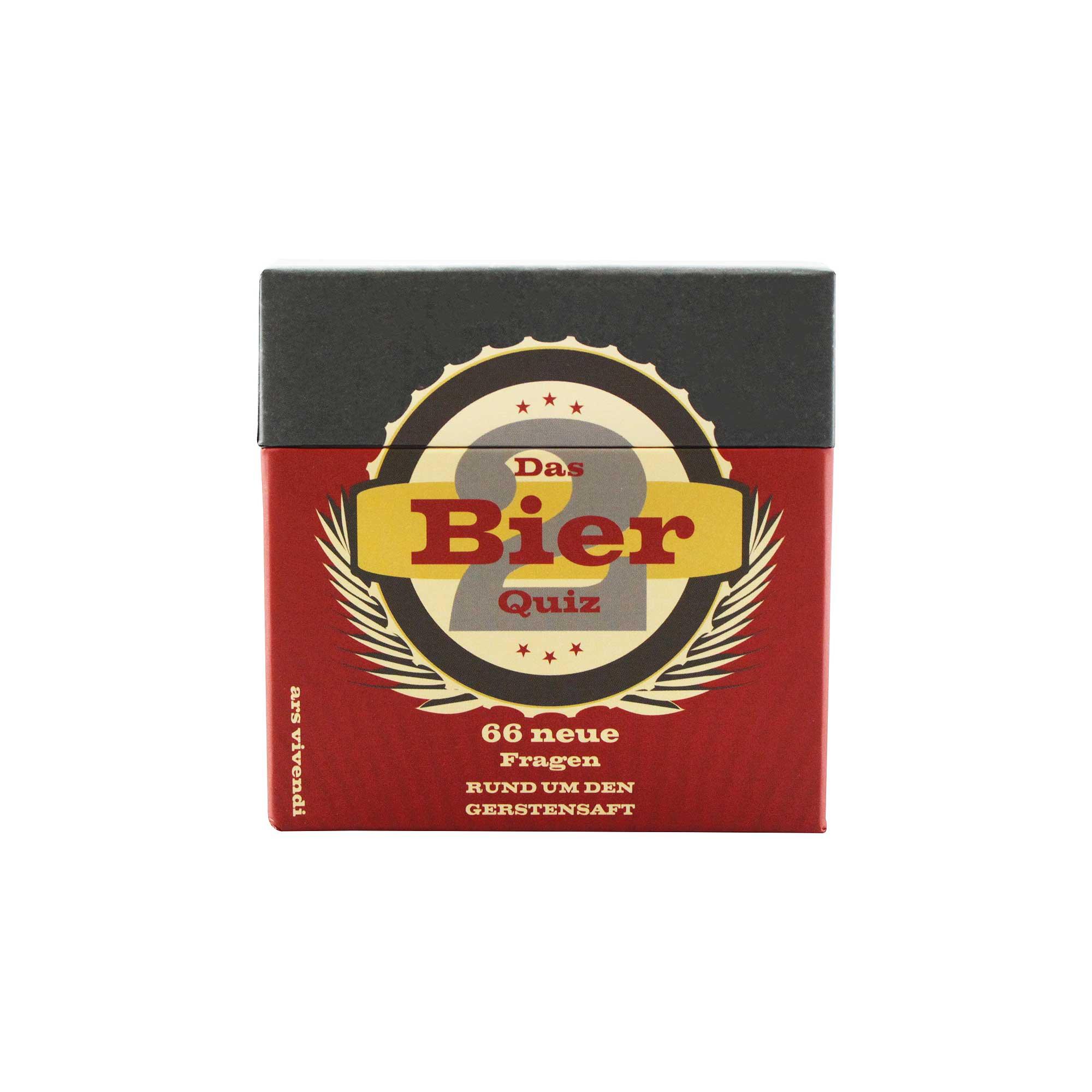 Kartenspiel mit 66 Spielkarten, thematisch rund ums Bier, in rechteckiger Box mit gelbem Deckel und Bier-Motiv.