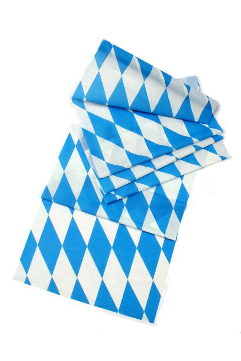Blau-weiß gemustertes Deko-Krepppapier mit Rautenmuster, schwer entflammbar, 10 m lang und 0,5 m breit.