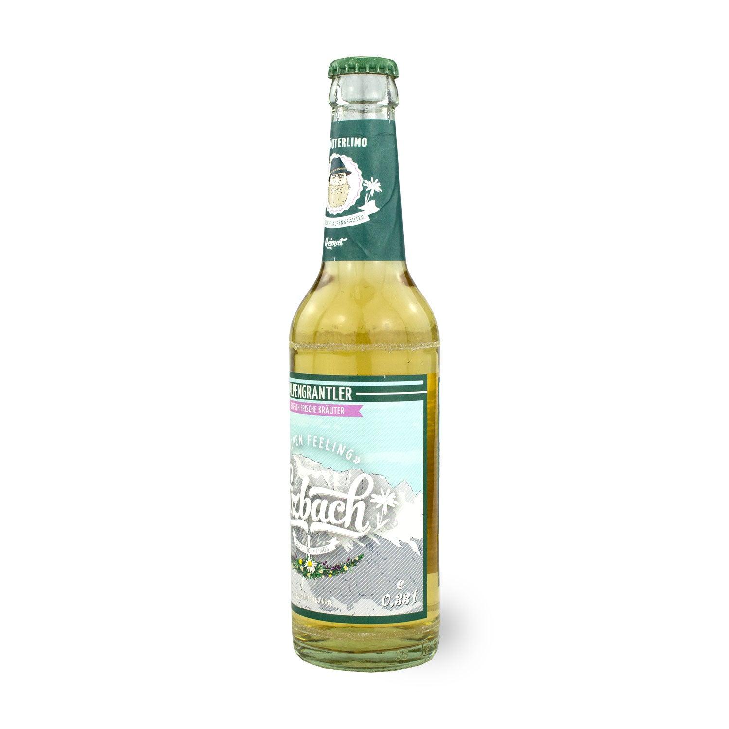 Kräuterlimonade mit Alpenkräutern in brauner Glasflasche, erfrischend-herber Geschmack, Inhalt 0,33 Liter.