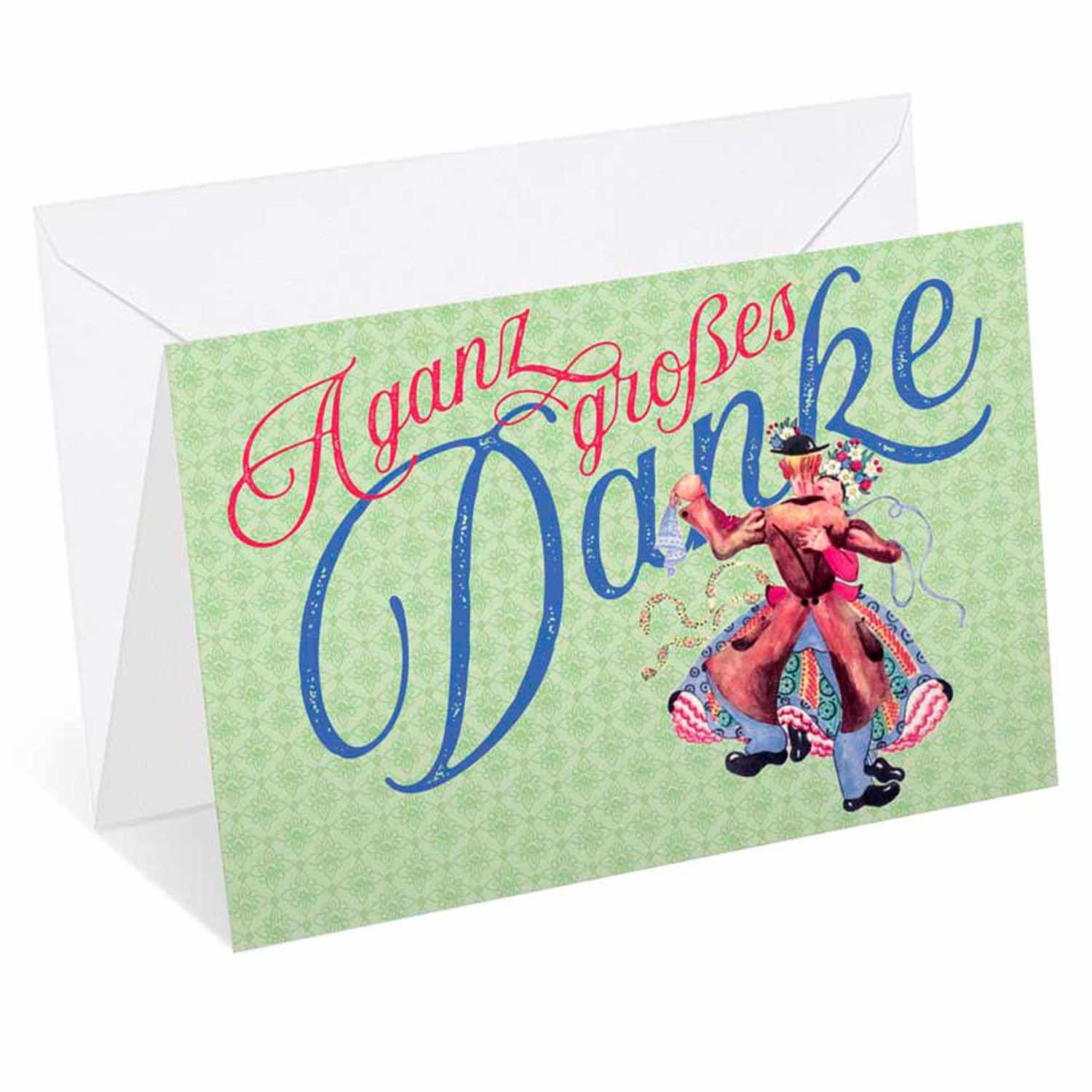 Doppelkarte mit Glitterveredelung und floralem Motiv, Aufschrift „Großes Danke“, inkl. weißem Kuvert, 12 × 17,5 cm.
