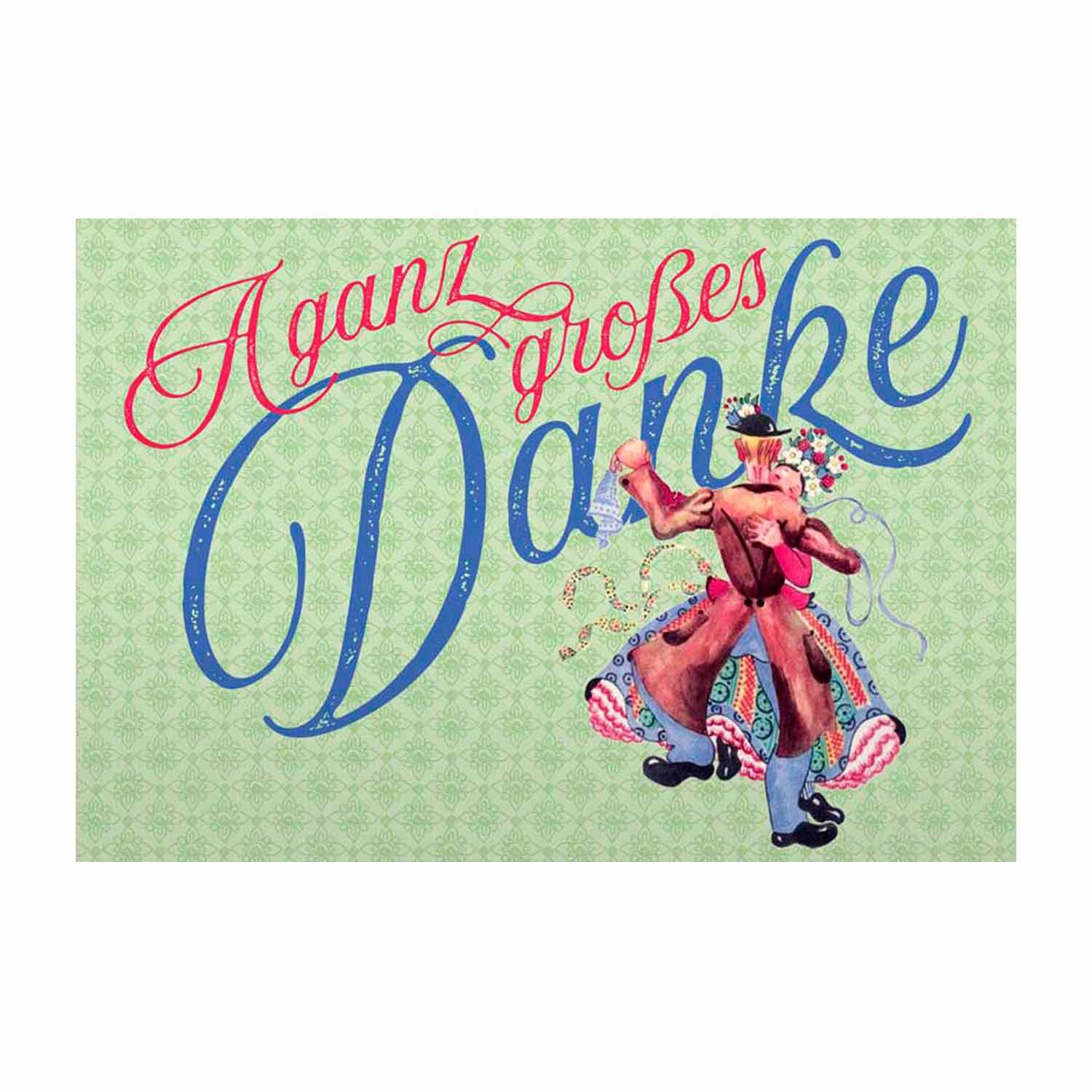 Doppelkarte mit goldenem Schriftzug „Großes Danke“, Glitzereffekt, rechteckig, mit weißem Kuvert, 12 x 17,5 cm.