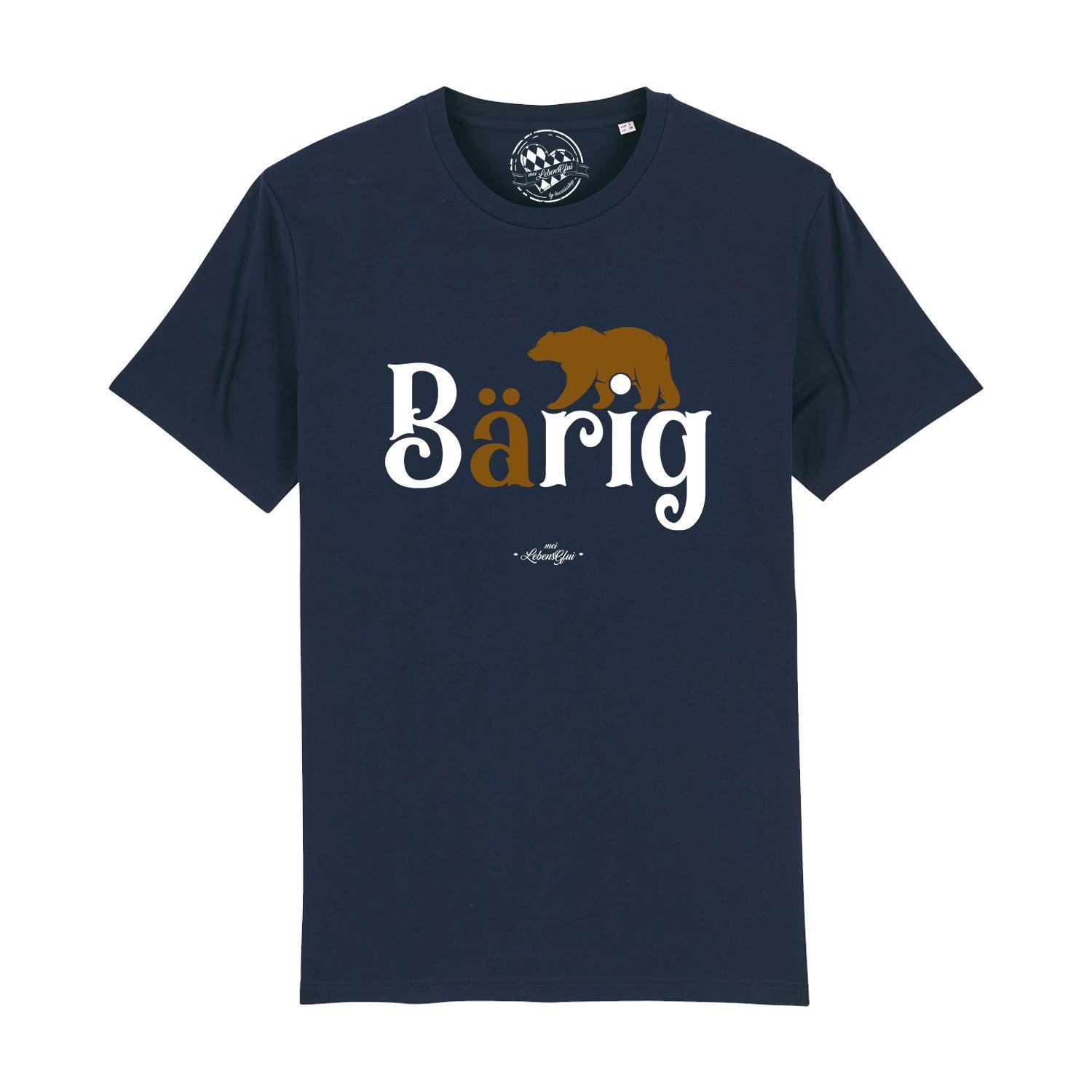 Schwarzes Herren-T-Shirt mit weißem „Bärig“-Schriftzug, Bio-Baumwolle, klassischer Schnitt, hochwertiger Digitaldruck.