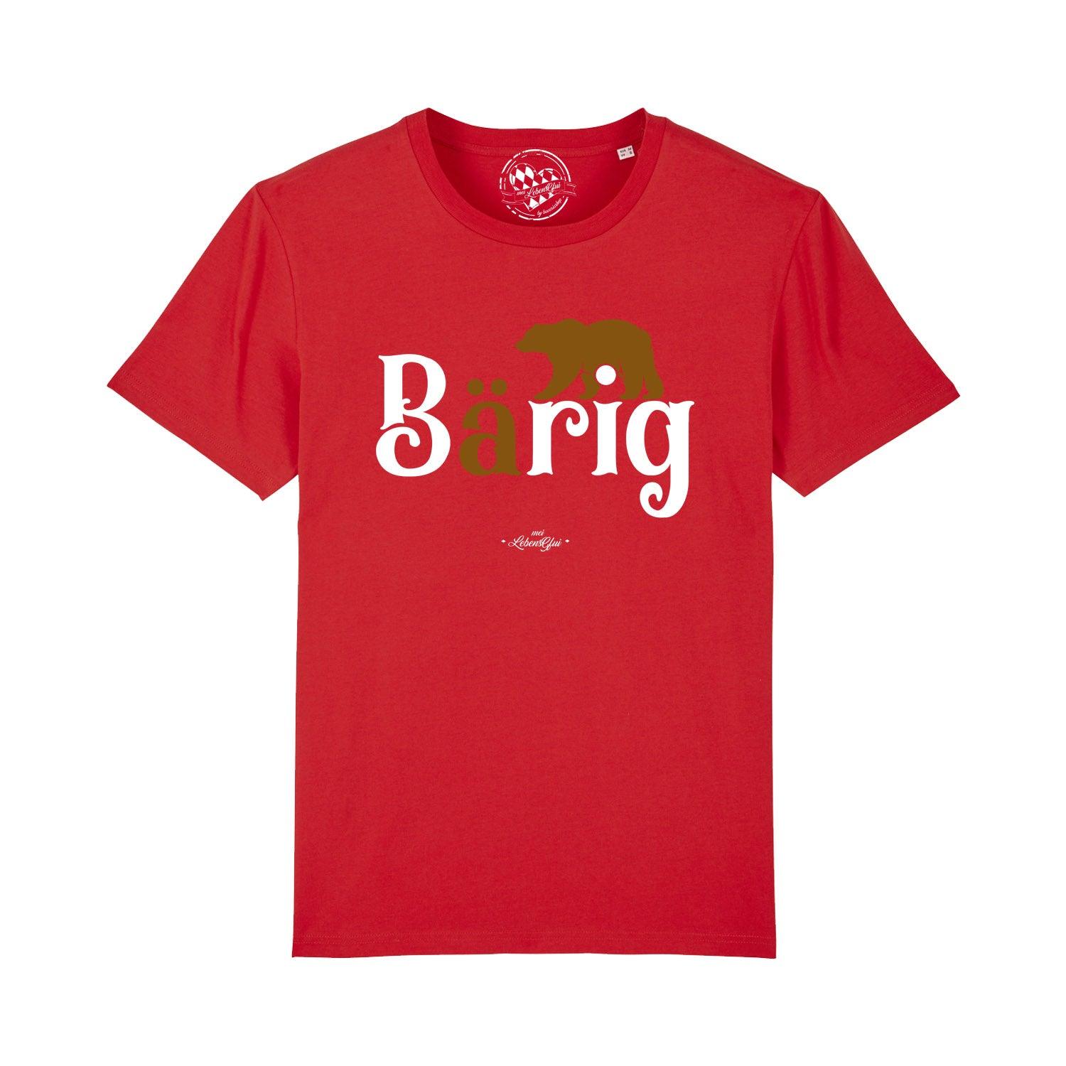Schwarzes Herren-T-Shirt mit weißem „bärig“-Schriftzug, Rundhalsausschnitt, aus 100 % Bio-Baumwolle.