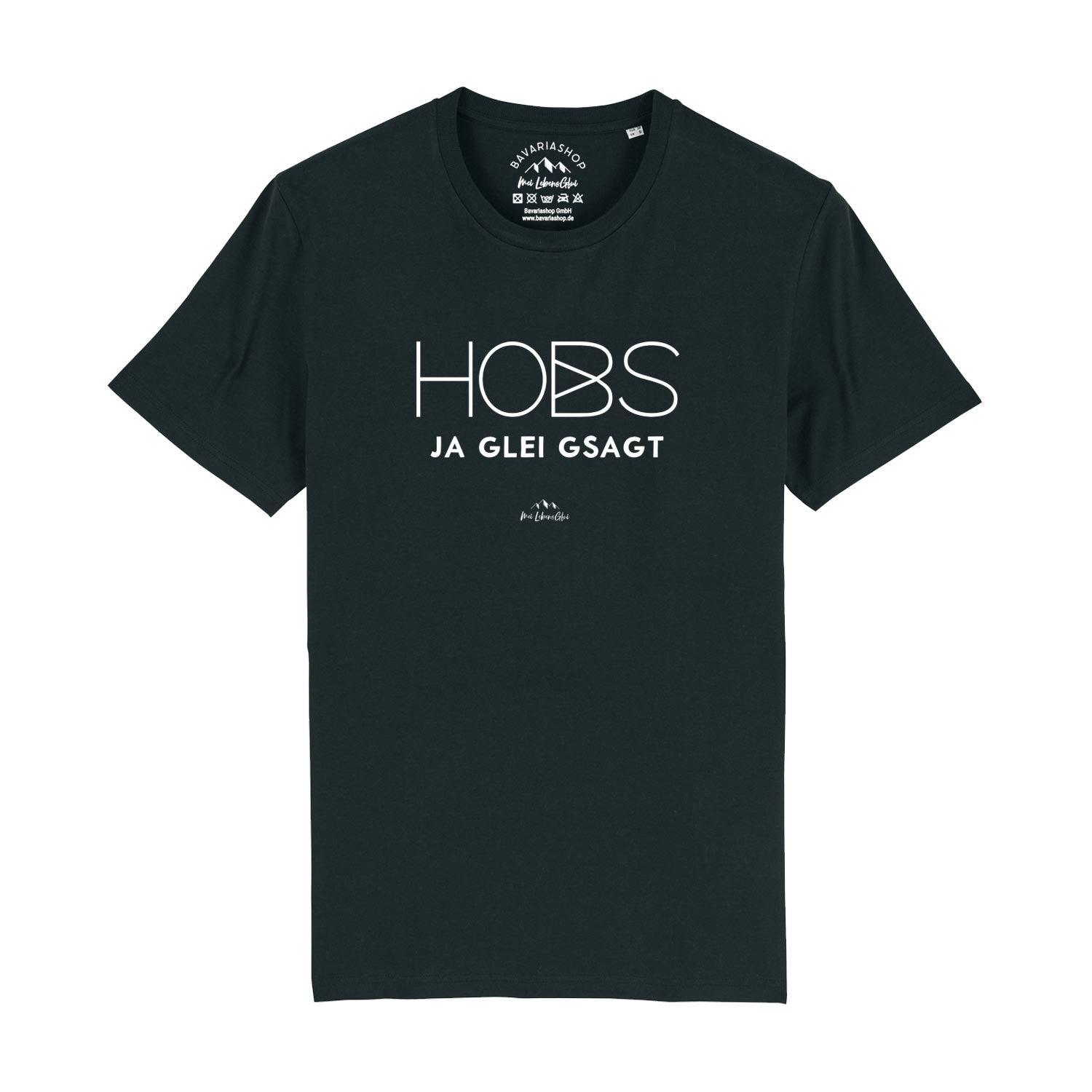 Herren T-Shirt mit bayerischem Mundart-Schriftzug „Hobs ja glei gsagt“, Rundhals, aus 100 % Bio-Baumwolle.